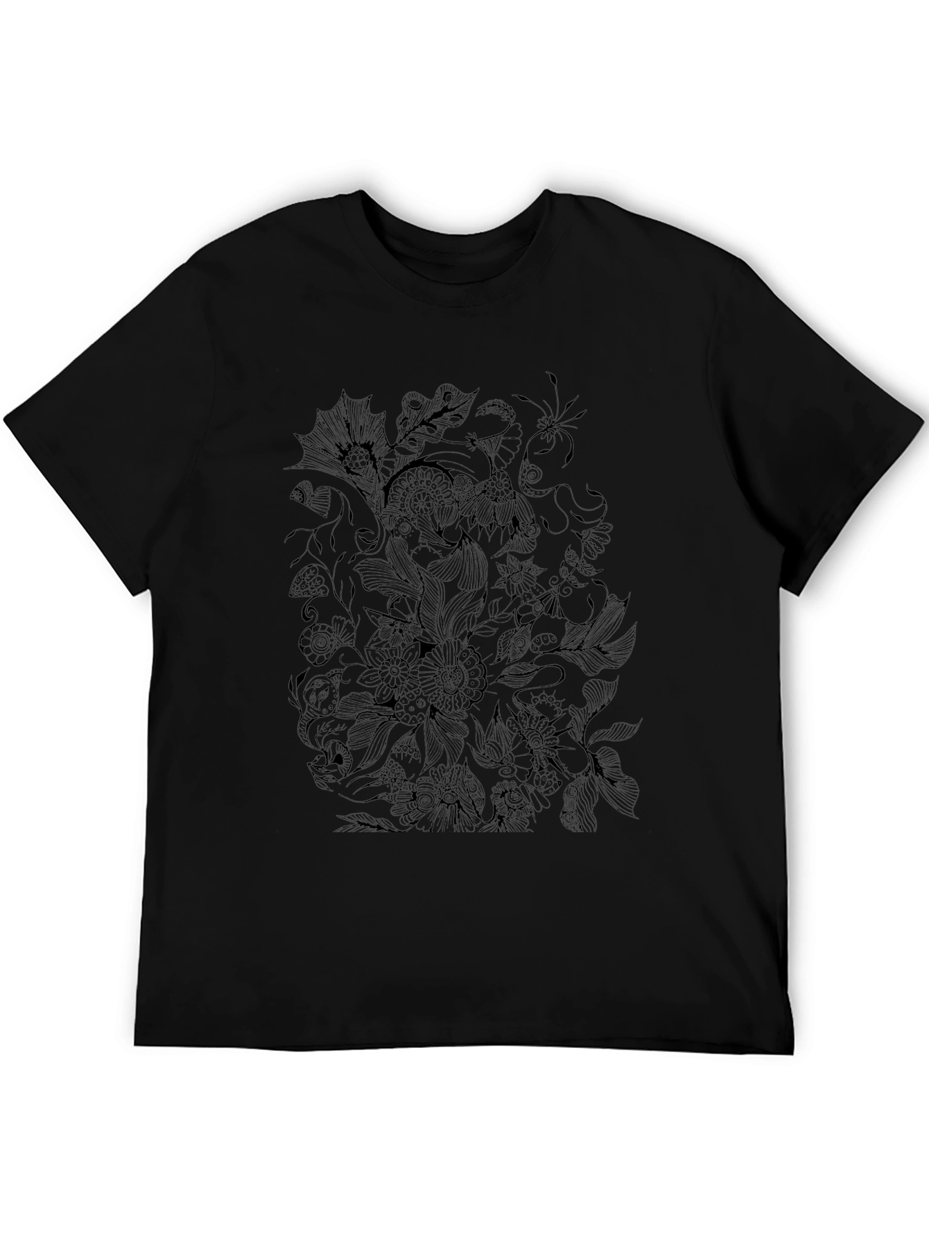 Black Floral Doodle Tee - Unique Graphic Print