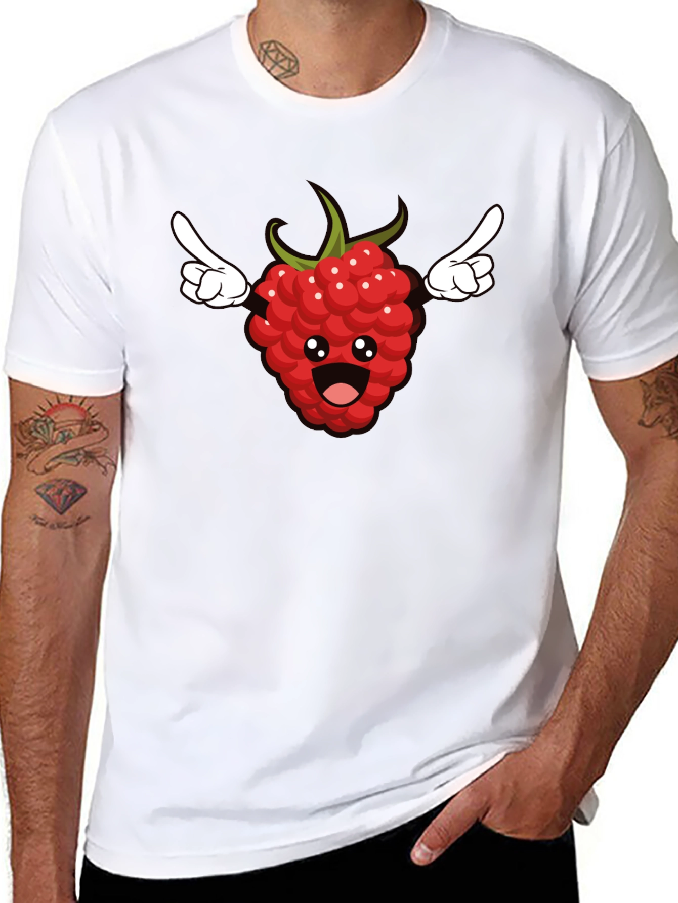 Funny Raspberry Cartoon Graphic T-Shirt - Black