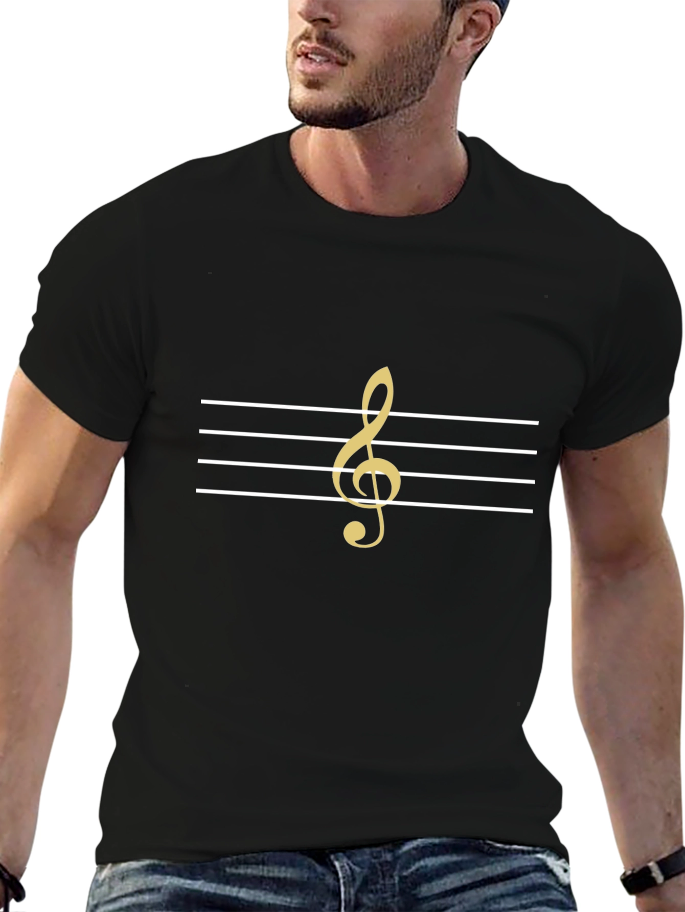 Musical Clef T-Shirt - Gold Treble Clef on Black