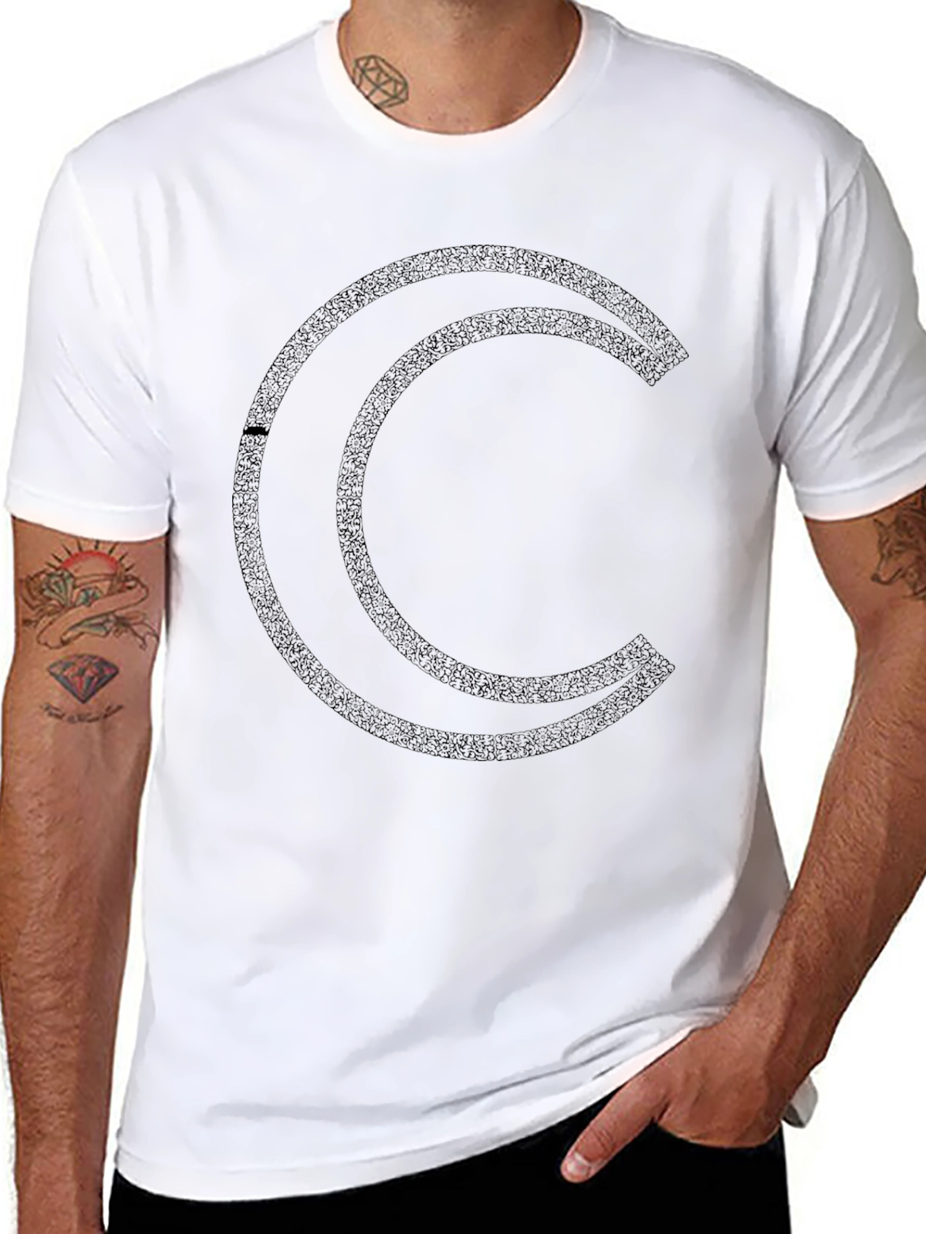 Geometric Crescent Moon Graphic Black T-Shirt