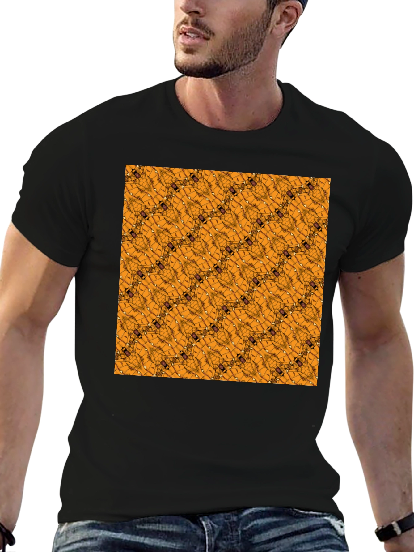 Abstract Geometric Pattern Black T-Shirt