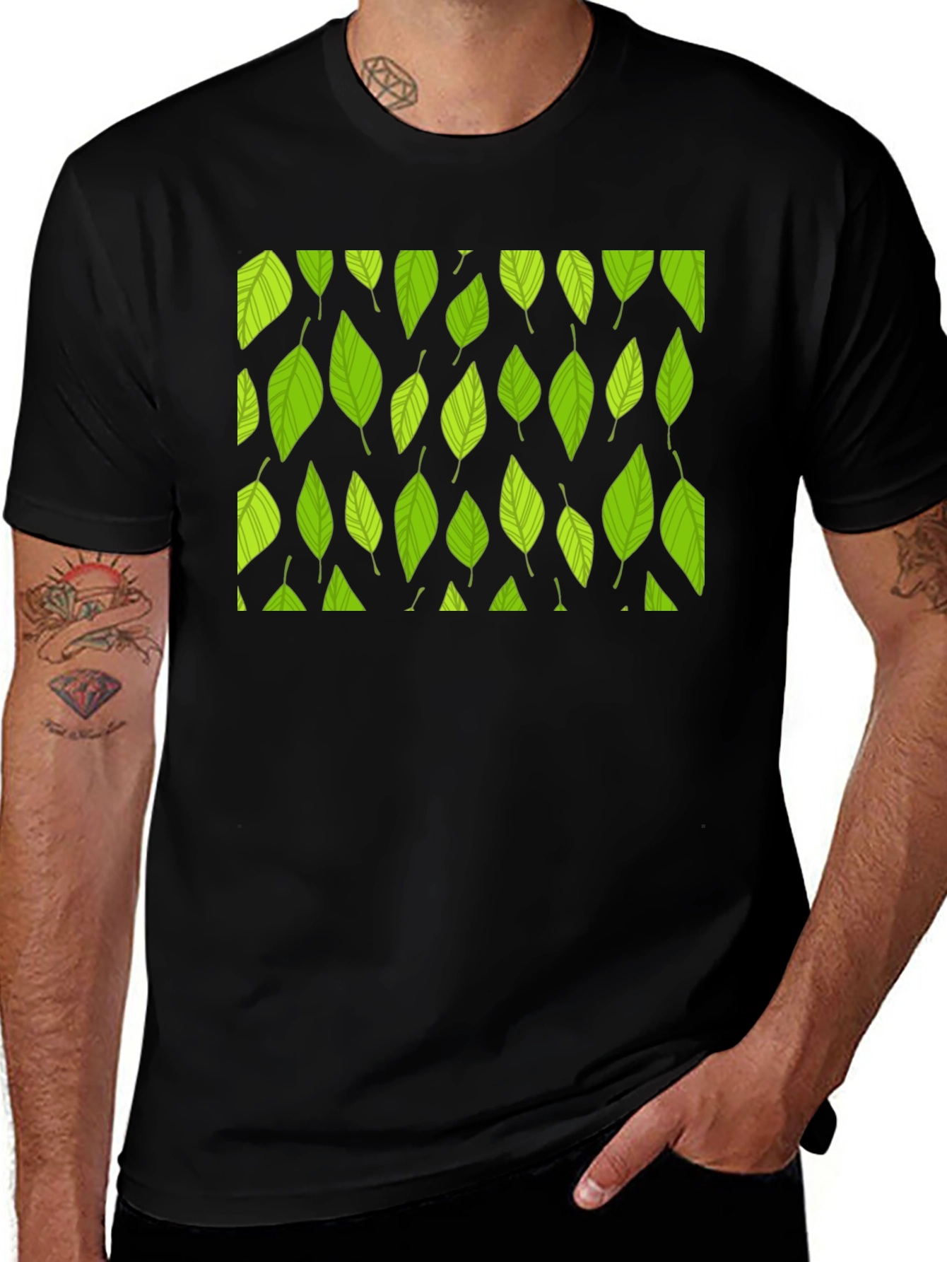 Leaf Pattern Black T-Shirt