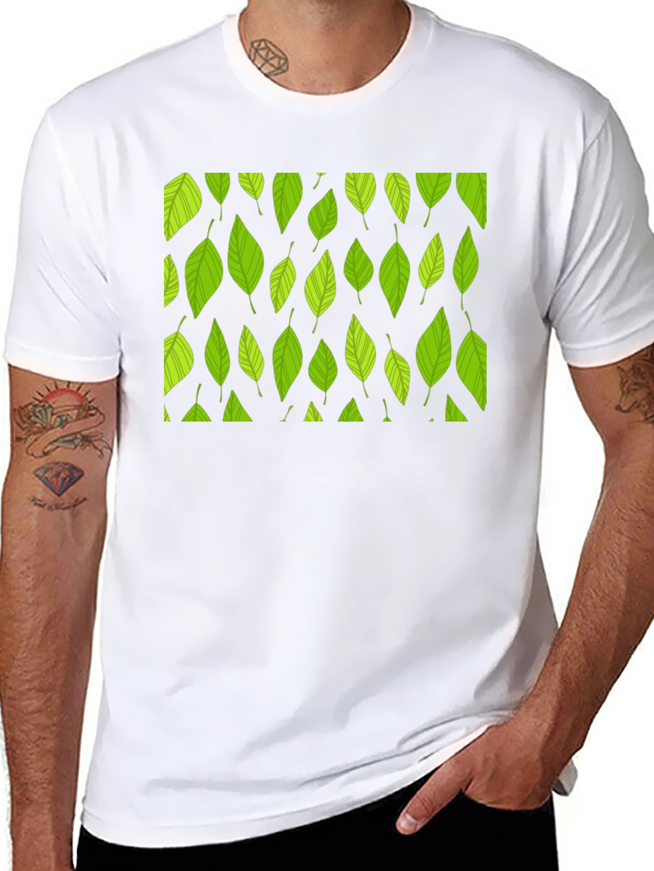 Leaf Pattern Black T-Shirt