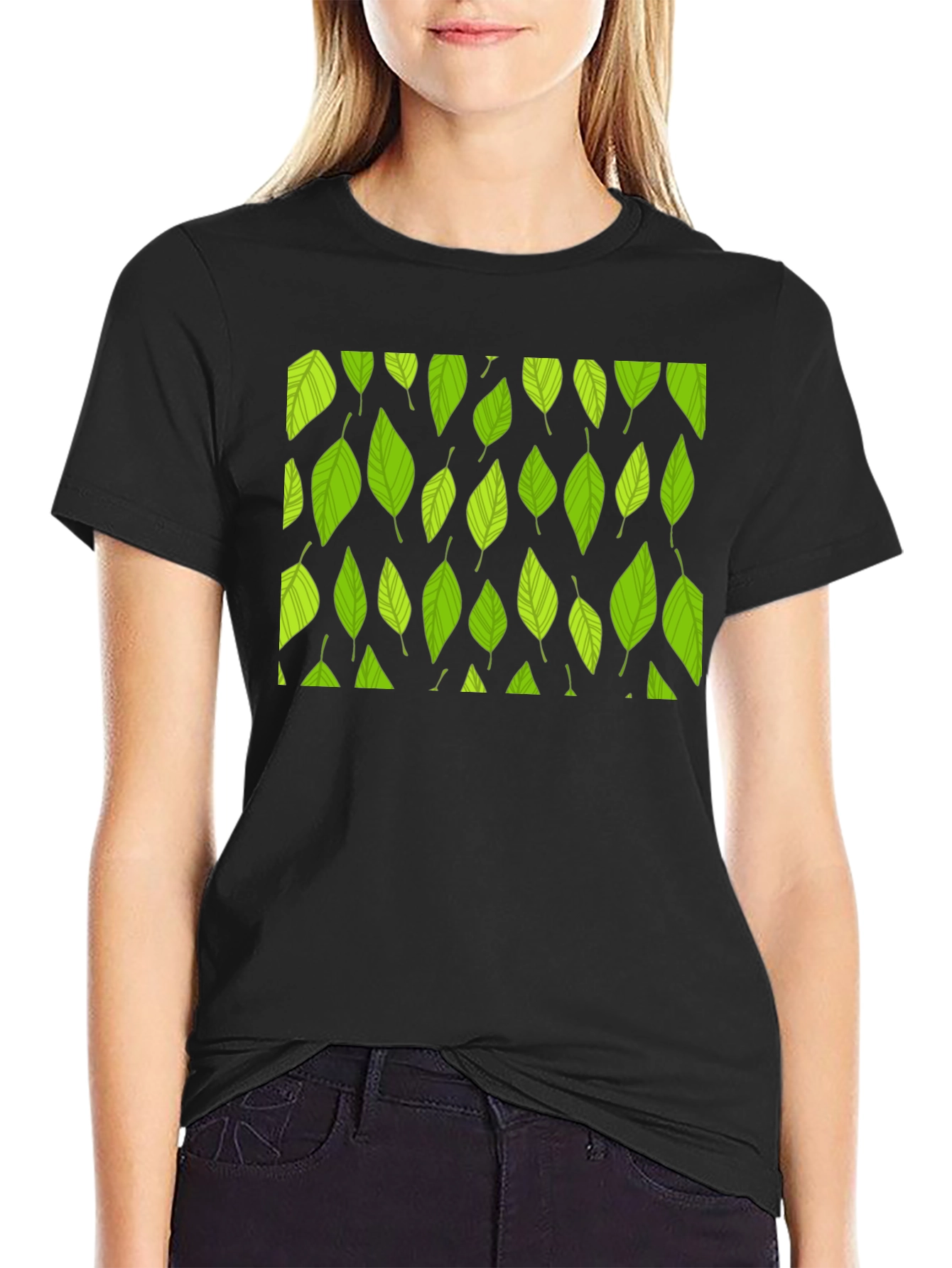 Leaf Pattern Black T-Shirt