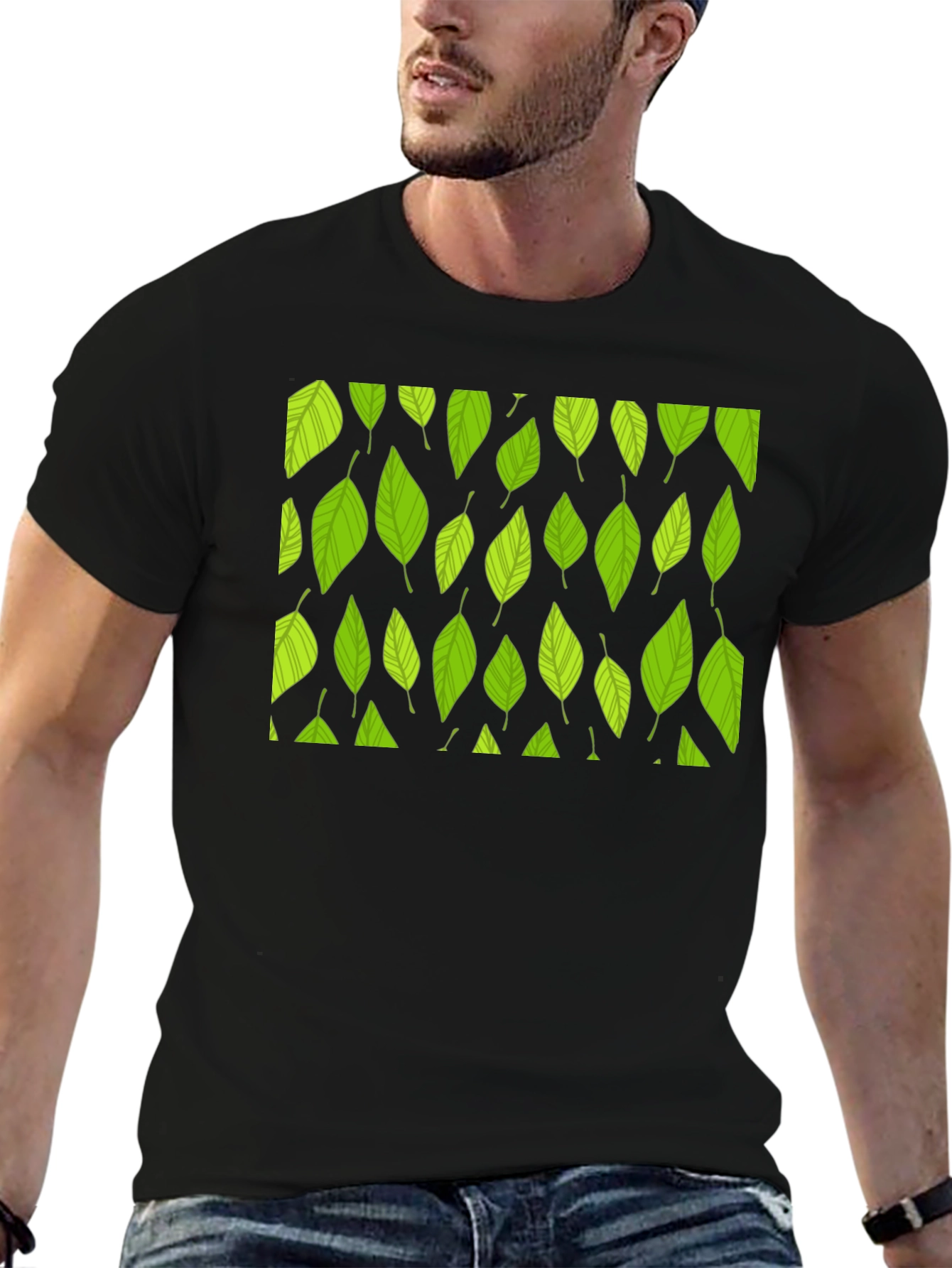 Leaf Pattern Black T-Shirt