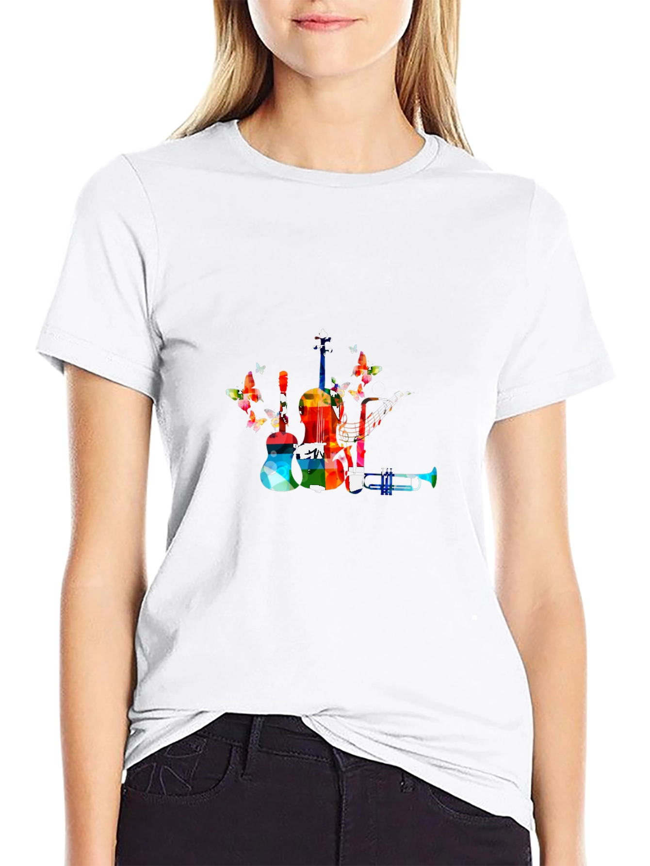 Musical Instrument Butterfly Graphic T-Shirt