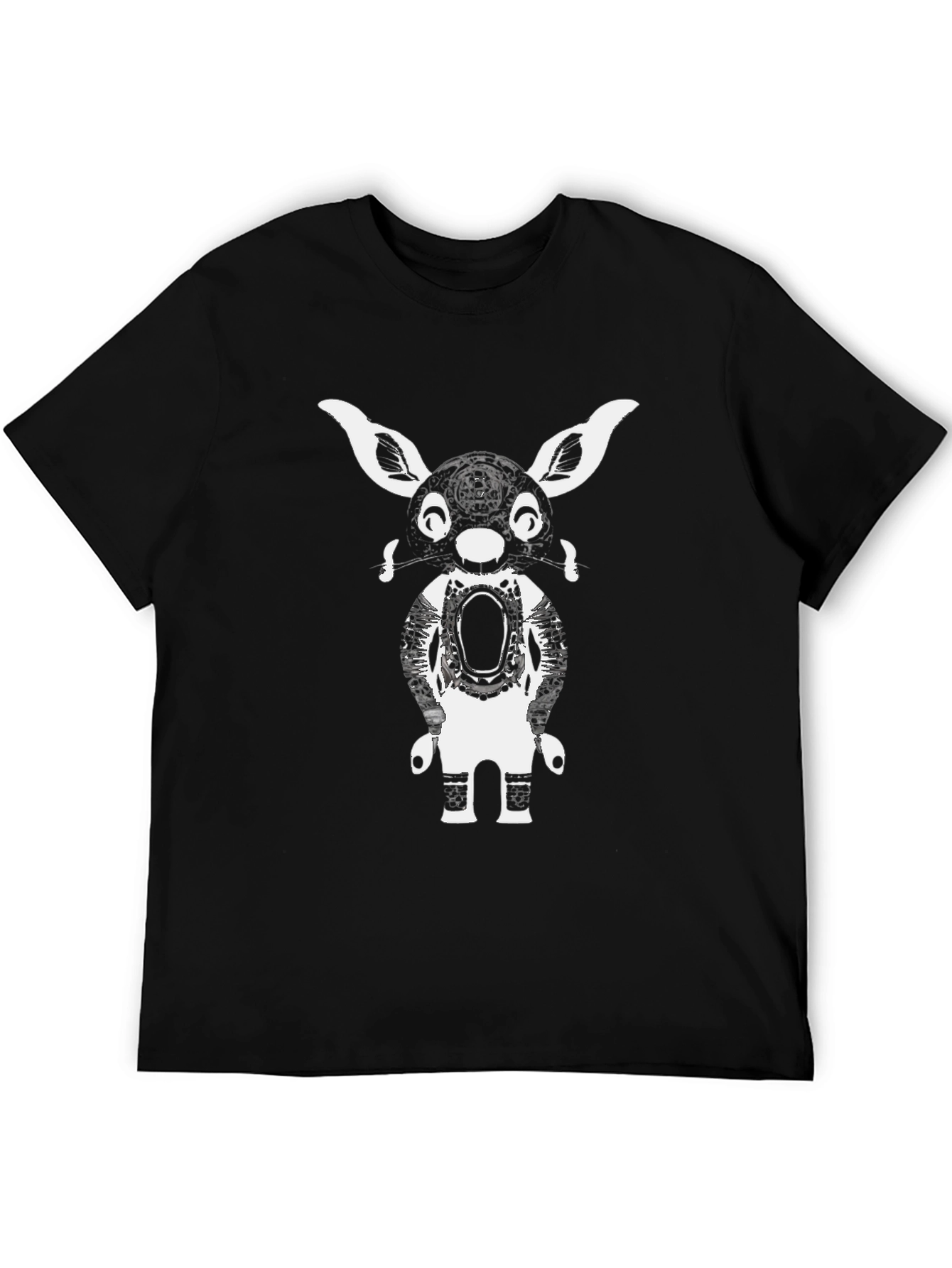 Graphic Tee: Abstract Bunny Robot Black T-Shirt