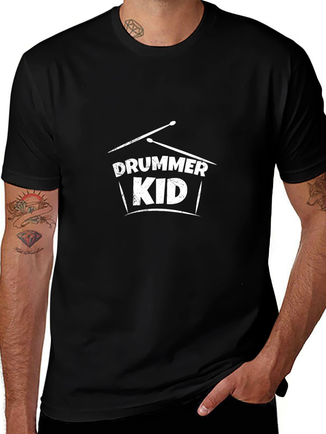 Drummer Kid Black T-Shirt - Music Lover Apparel