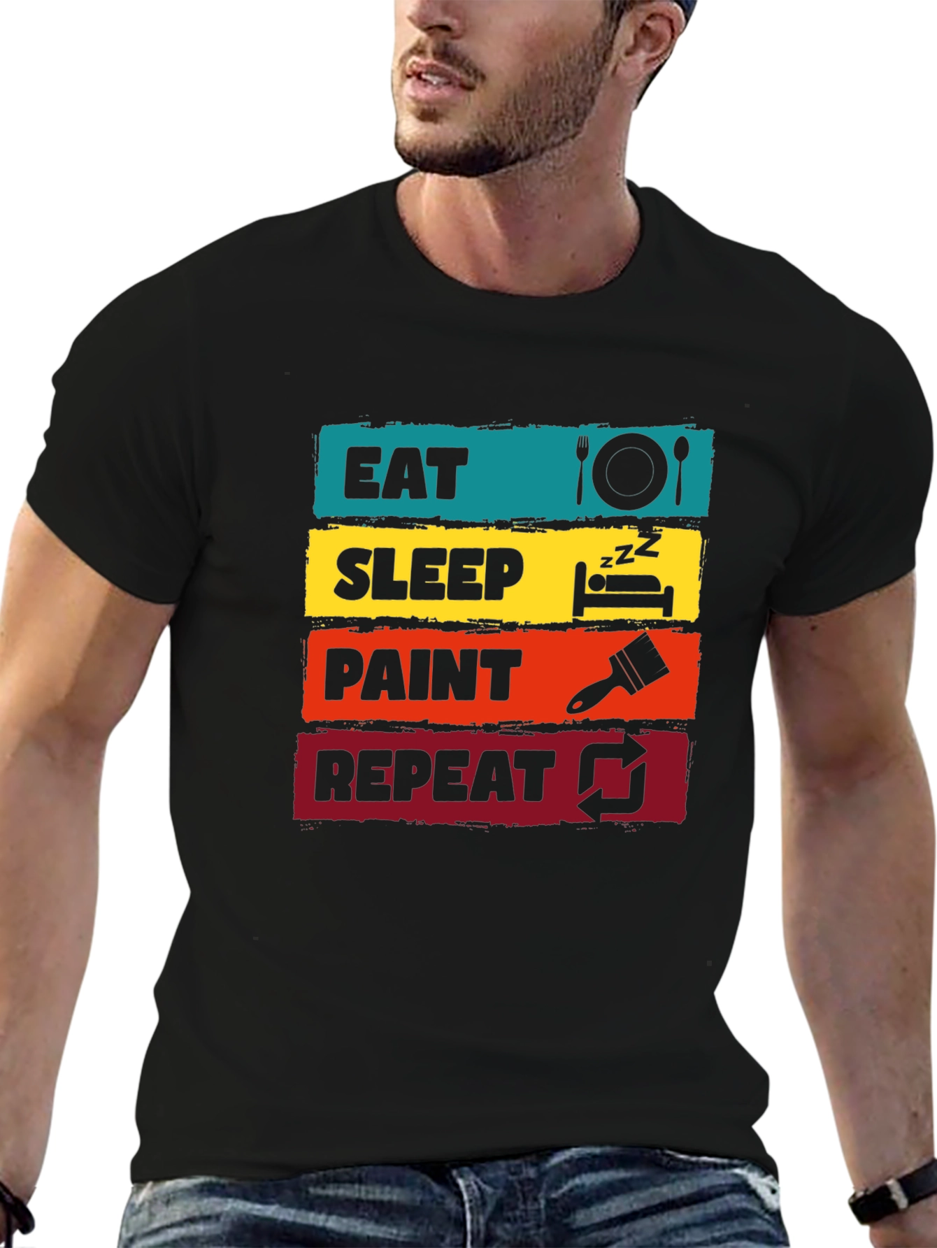 Eat Sleep Paint Repeat Graphic Tee - Artist T-Shirt