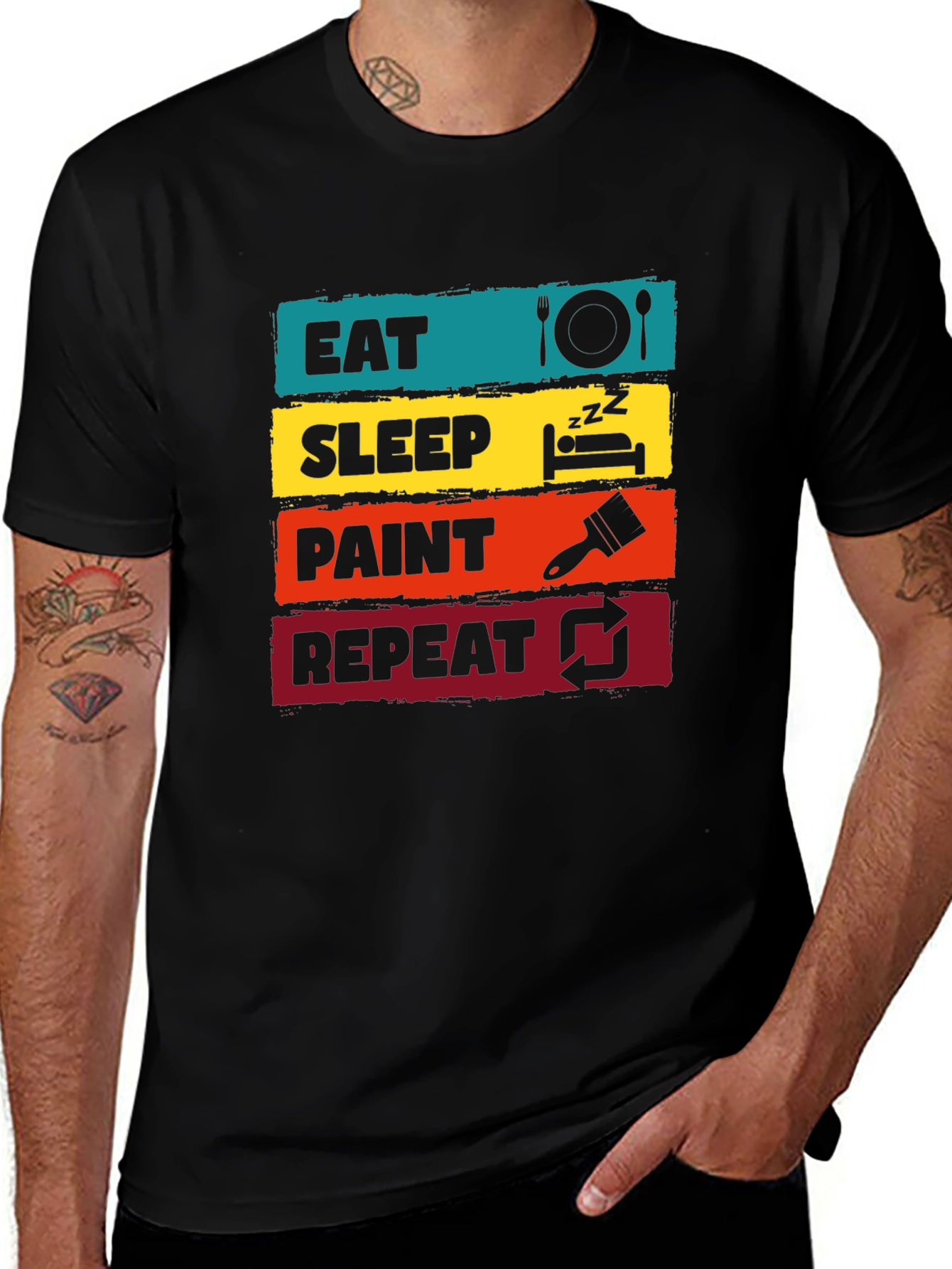 Eat Sleep Paint Repeat Graphic Tee - Artist T-Shirt