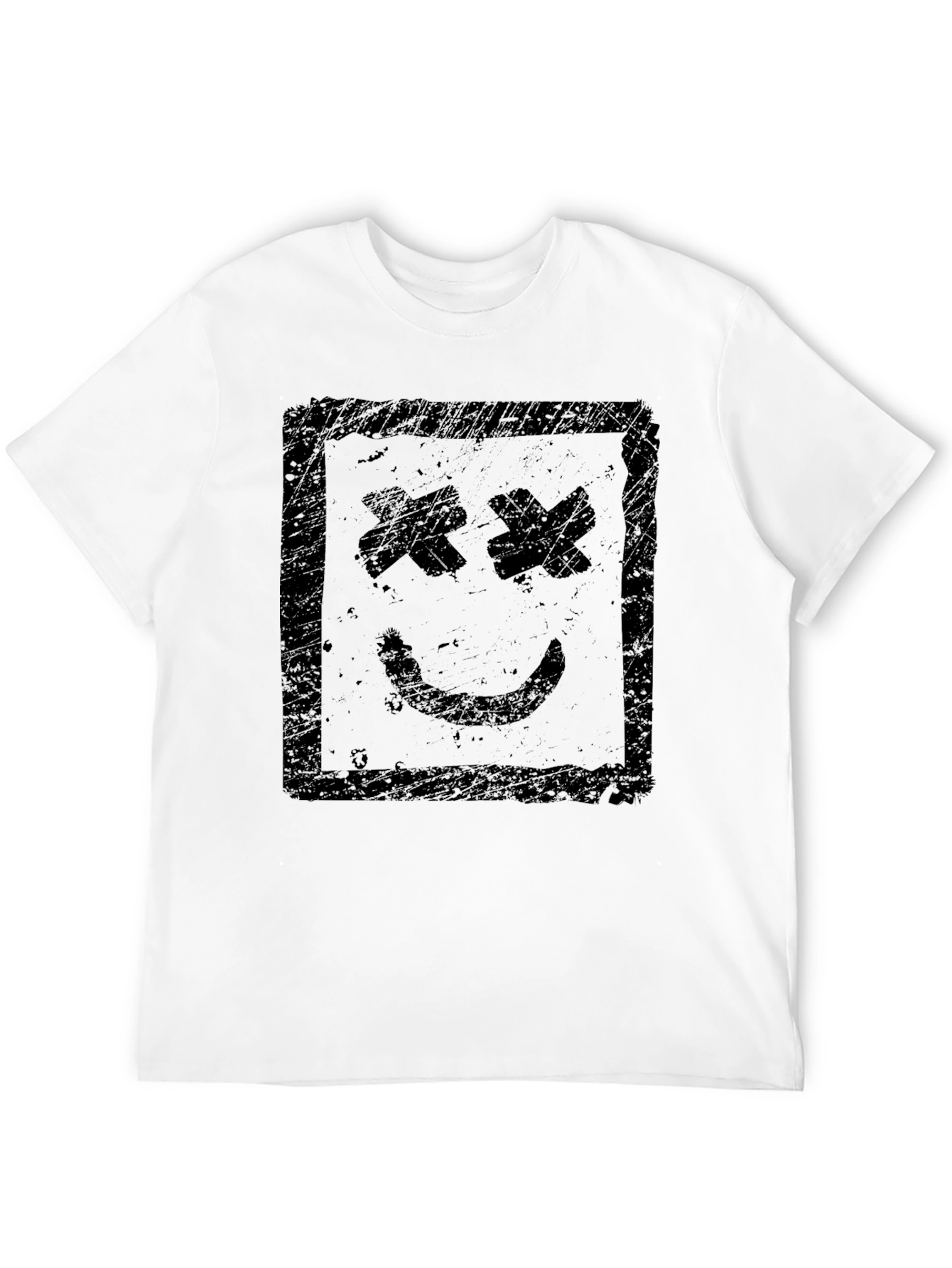 Distressed Smiley Face Graphic Black T-Shirt