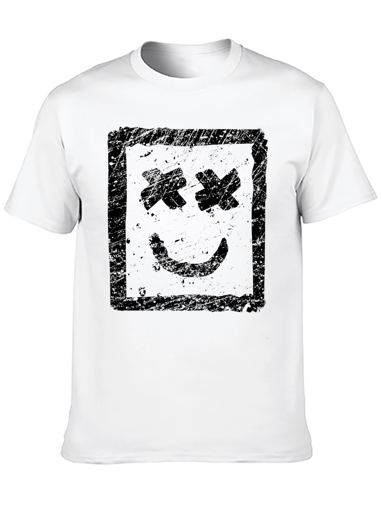 Distressed Smiley Face Graphic Black T-Shirt