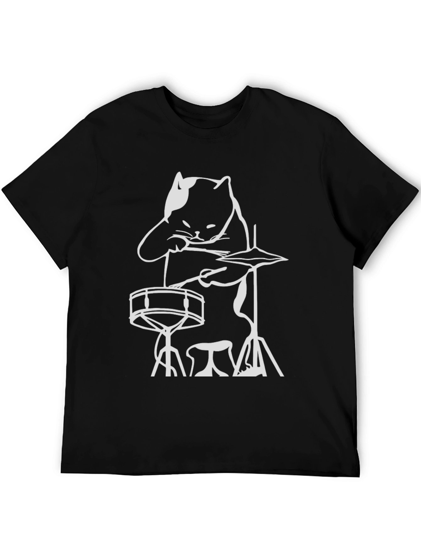 Drummer Cat Graphic Tee - Cool Musician T-Shirt