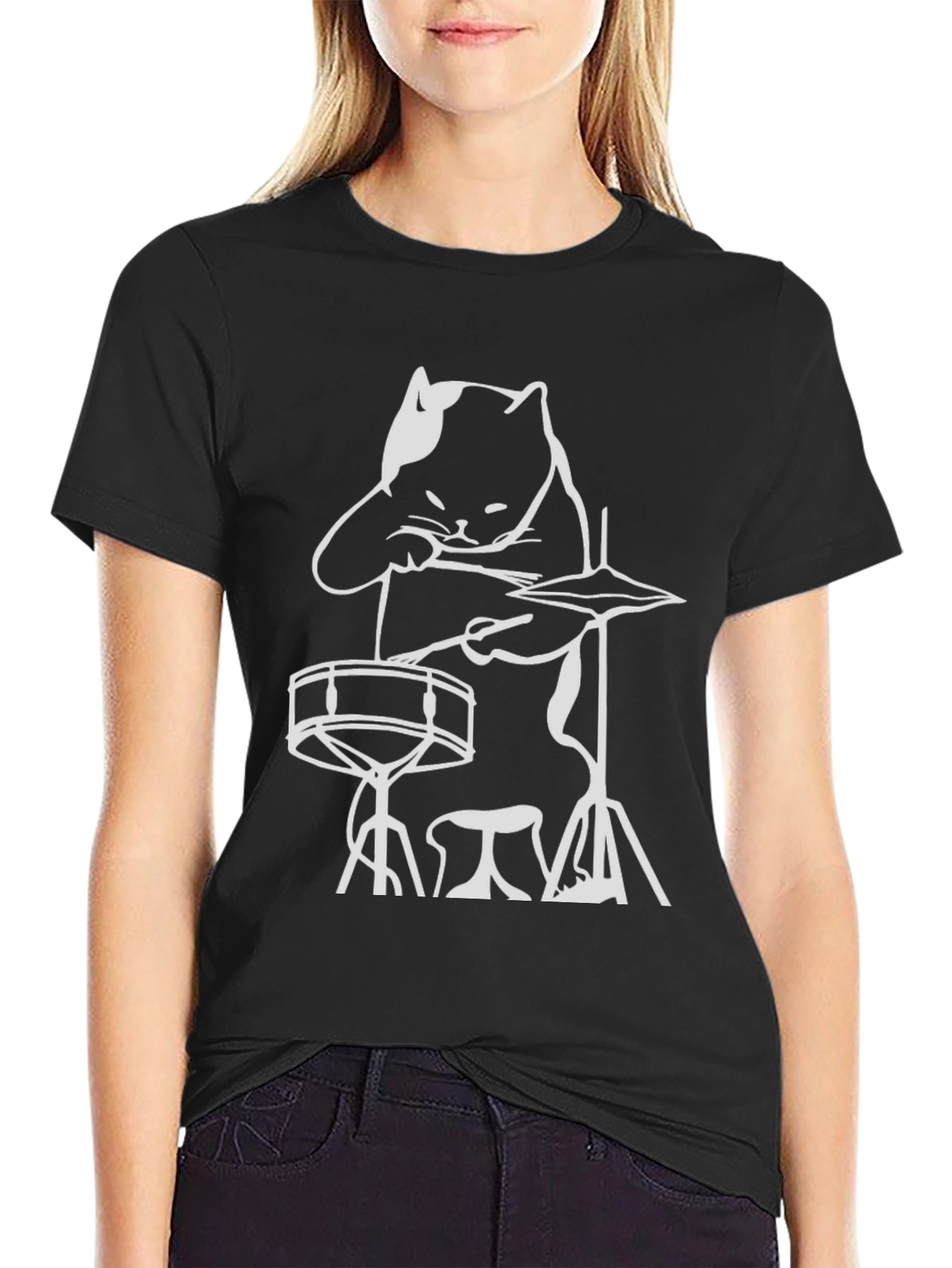 Drummer Cat Graphic Tee - Cool Musician T-Shirt