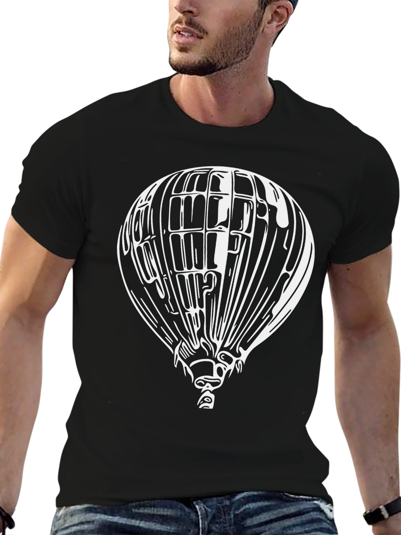 Air Balloon Graphic Tee - Black Cotton Blend
