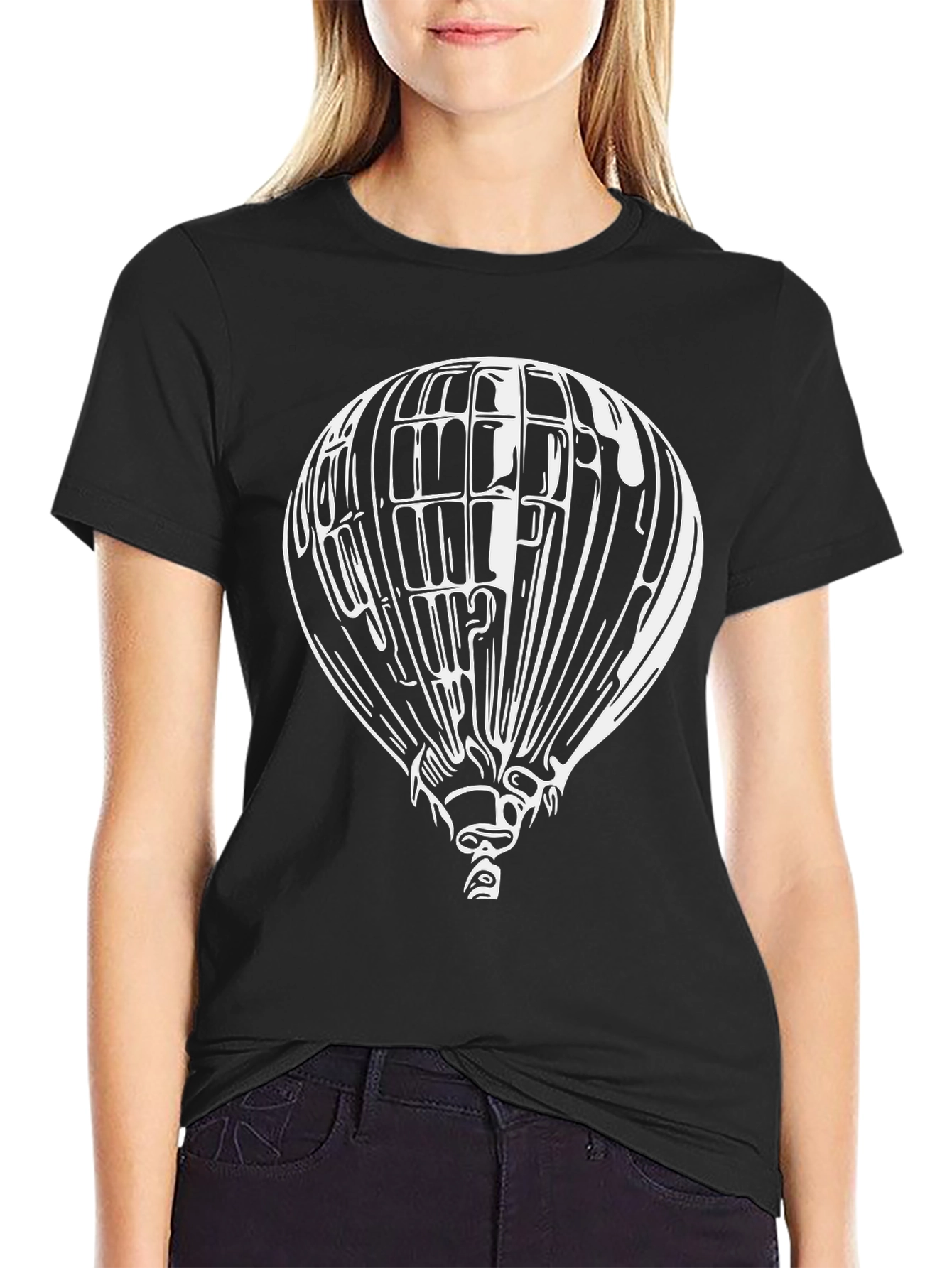 Air Balloon Graphic Tee - Black Cotton Blend