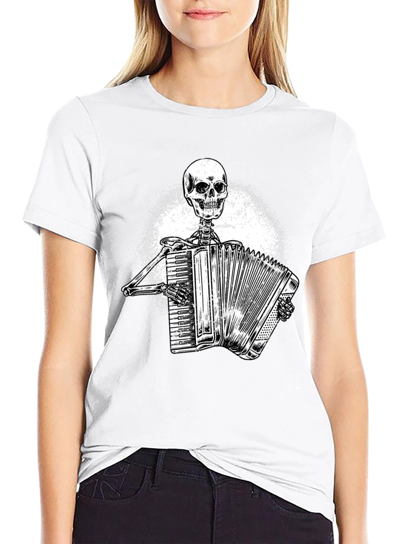 Skeleton Accordion Player Graphic Tee