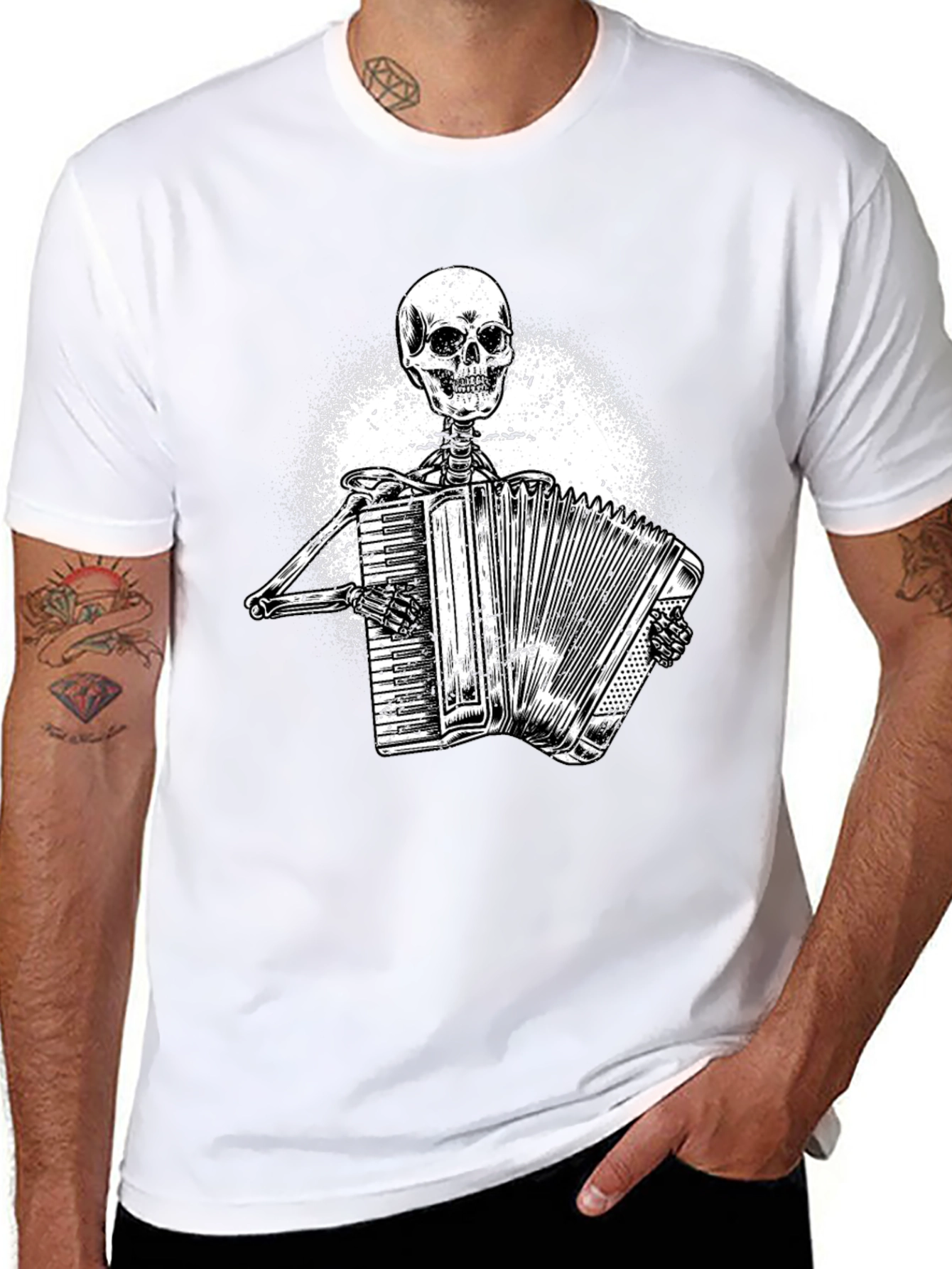 Skeleton Accordion Player Graphic Tee