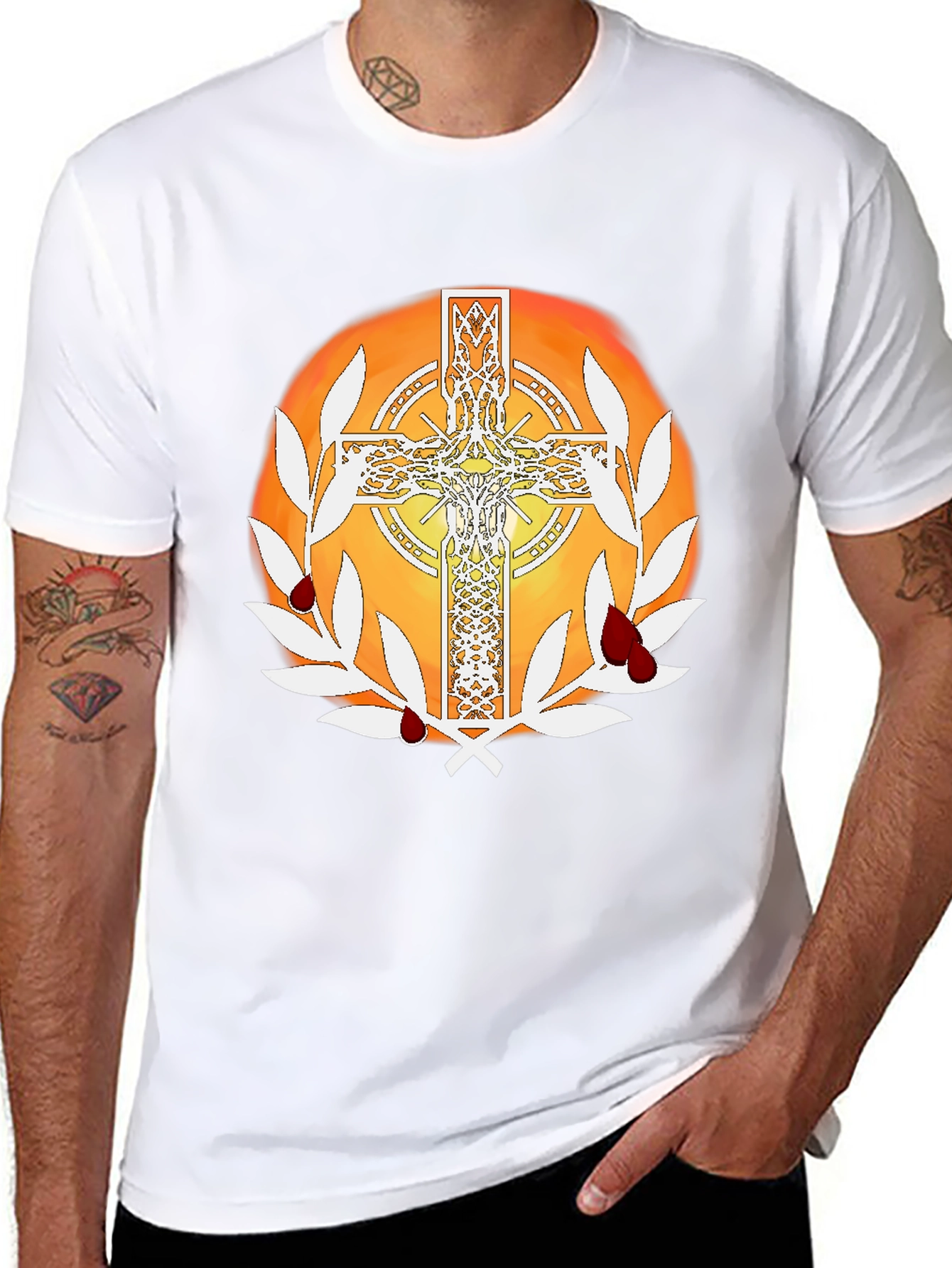 Celtic Cross Graphic Tee - Blood & Wreath Design