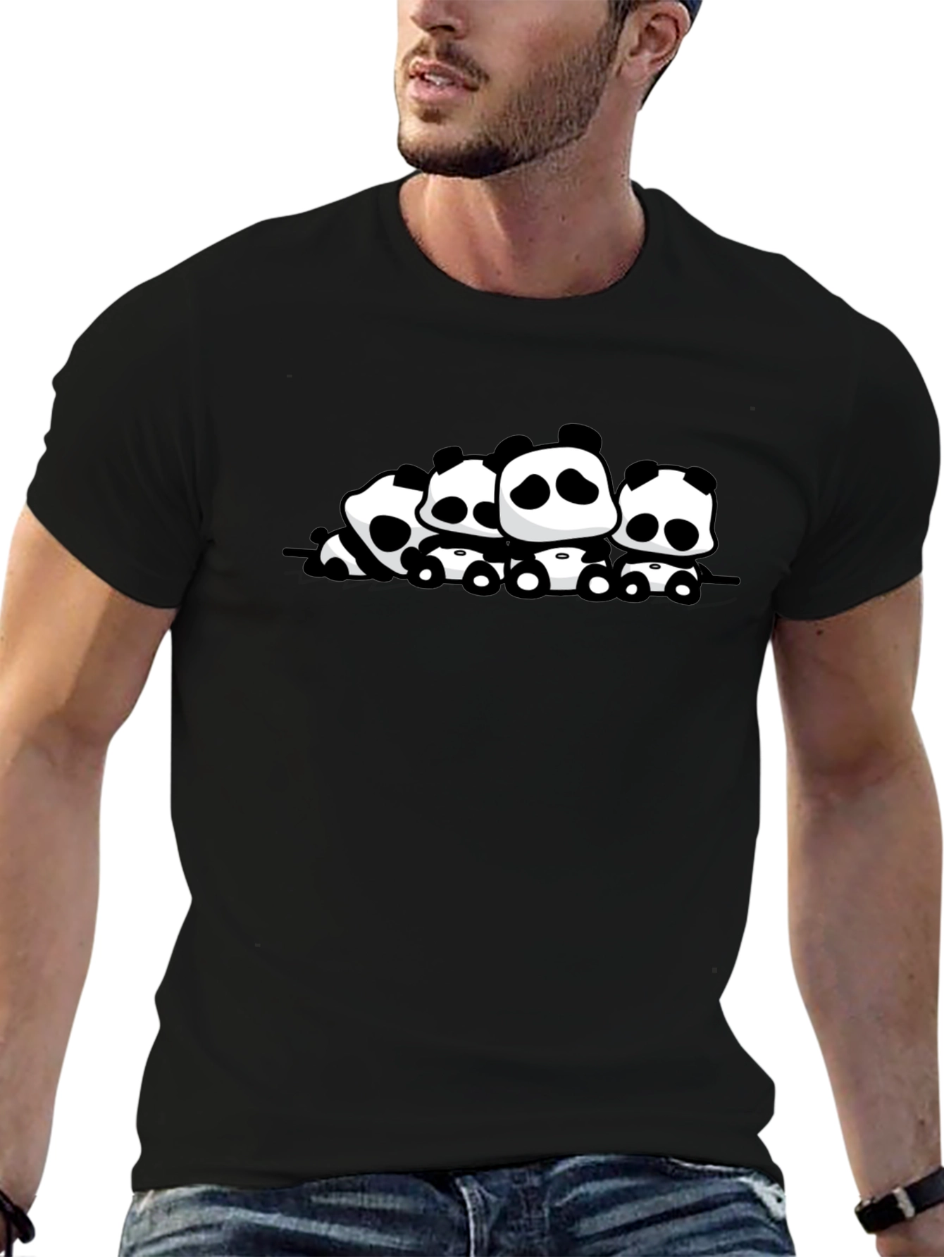 Cute Panda Family Graphic Black T-Shirt