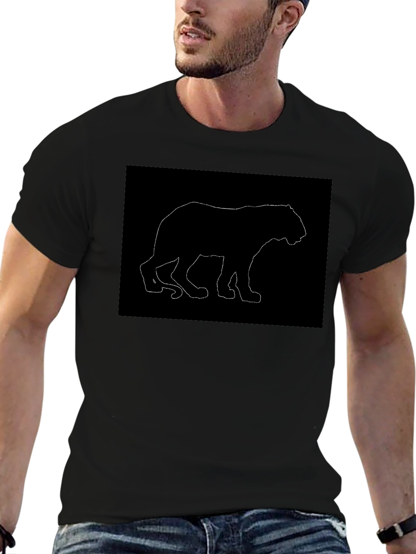 Bear Silhouette Graphic Tee - Black Casual Shirt
