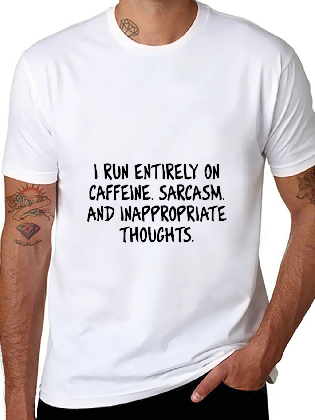 Caffeine Sarcasm Inappropriate Thoughts Black T-Shirt