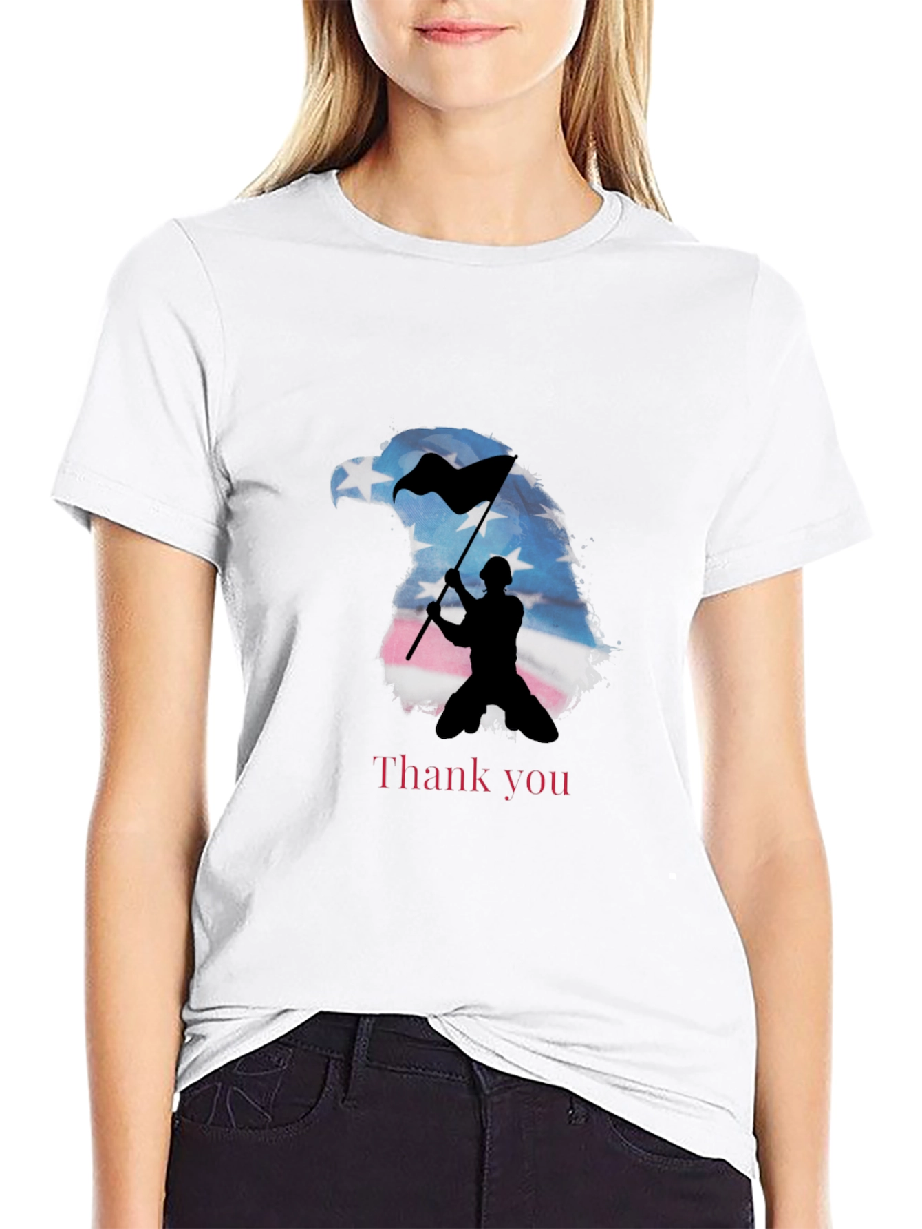 Patriotic Eagle Soldier Graphic Tee - Thank You