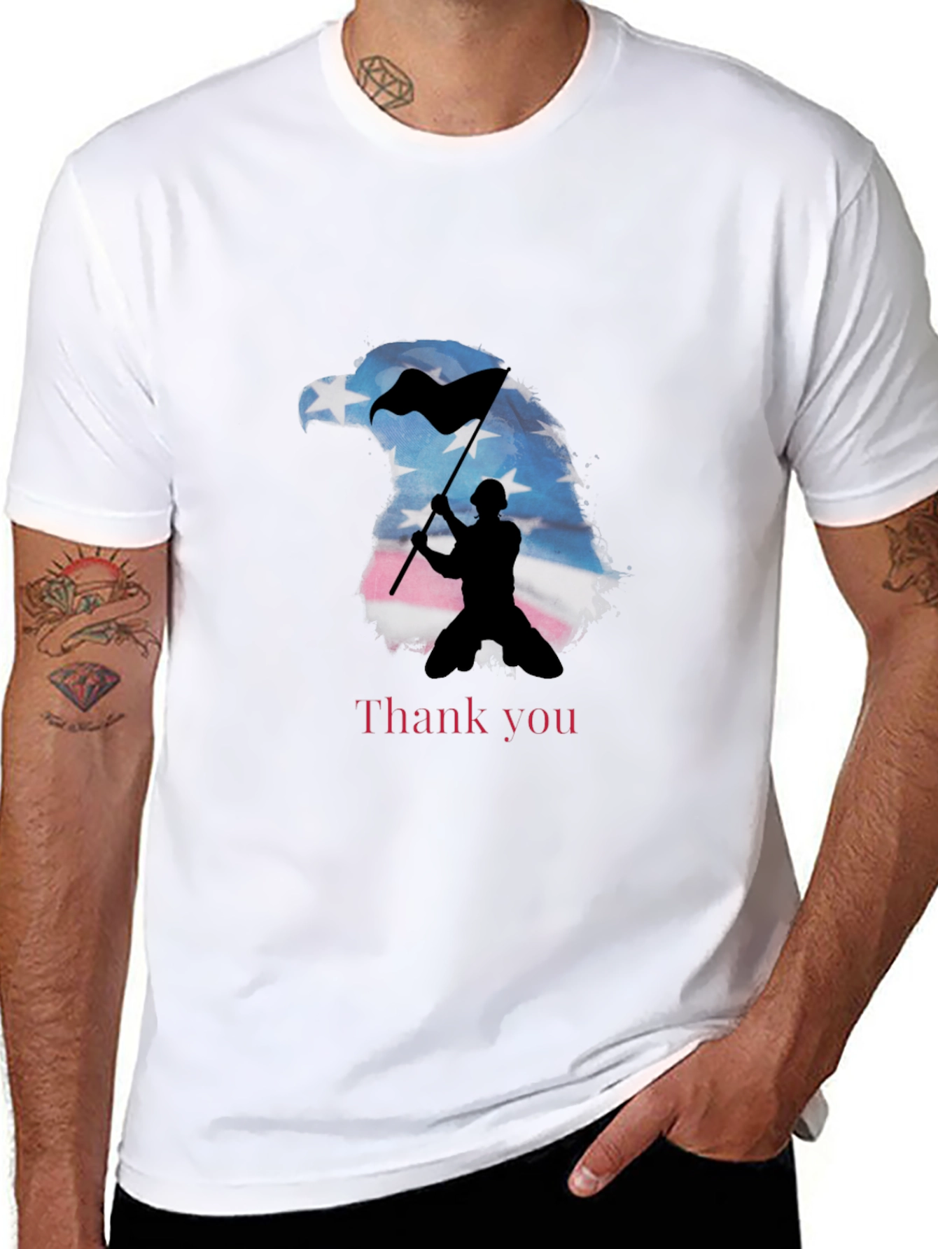 Patriotic Eagle Soldier Graphic Tee - Thank You