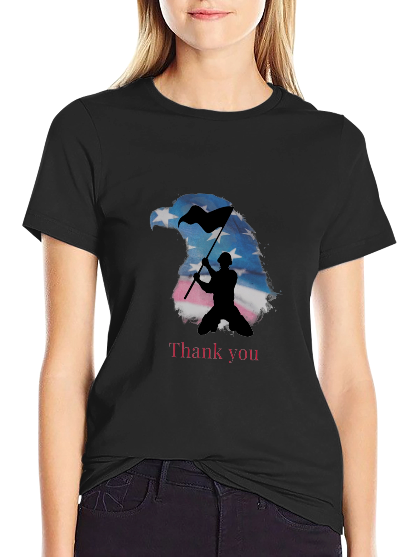 Patriotic Eagle Soldier Graphic Tee - Thank You