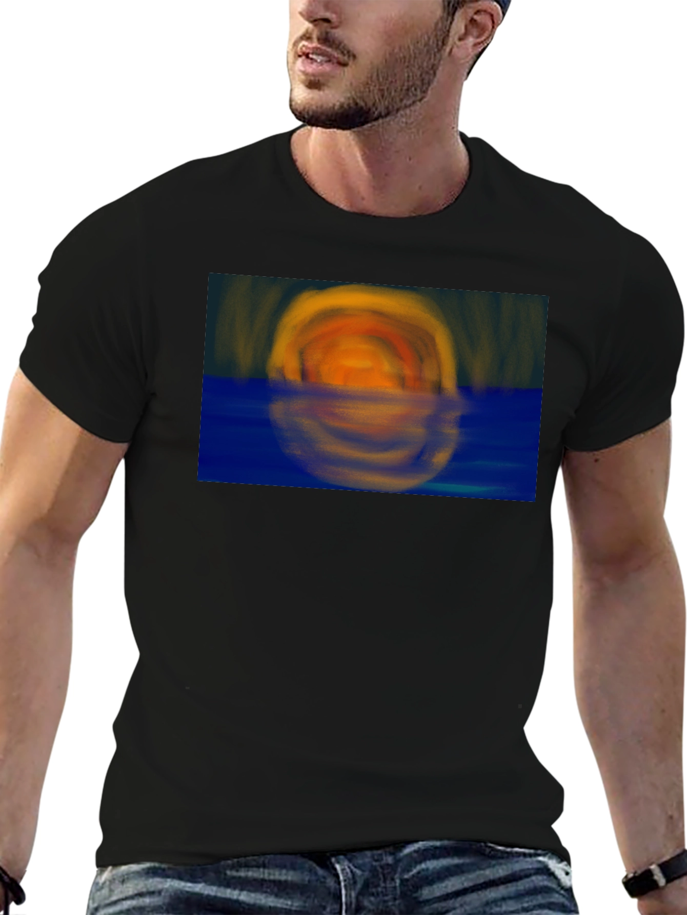 Sunset Reflection Graphic Tee - Stylish Black T-Shirt