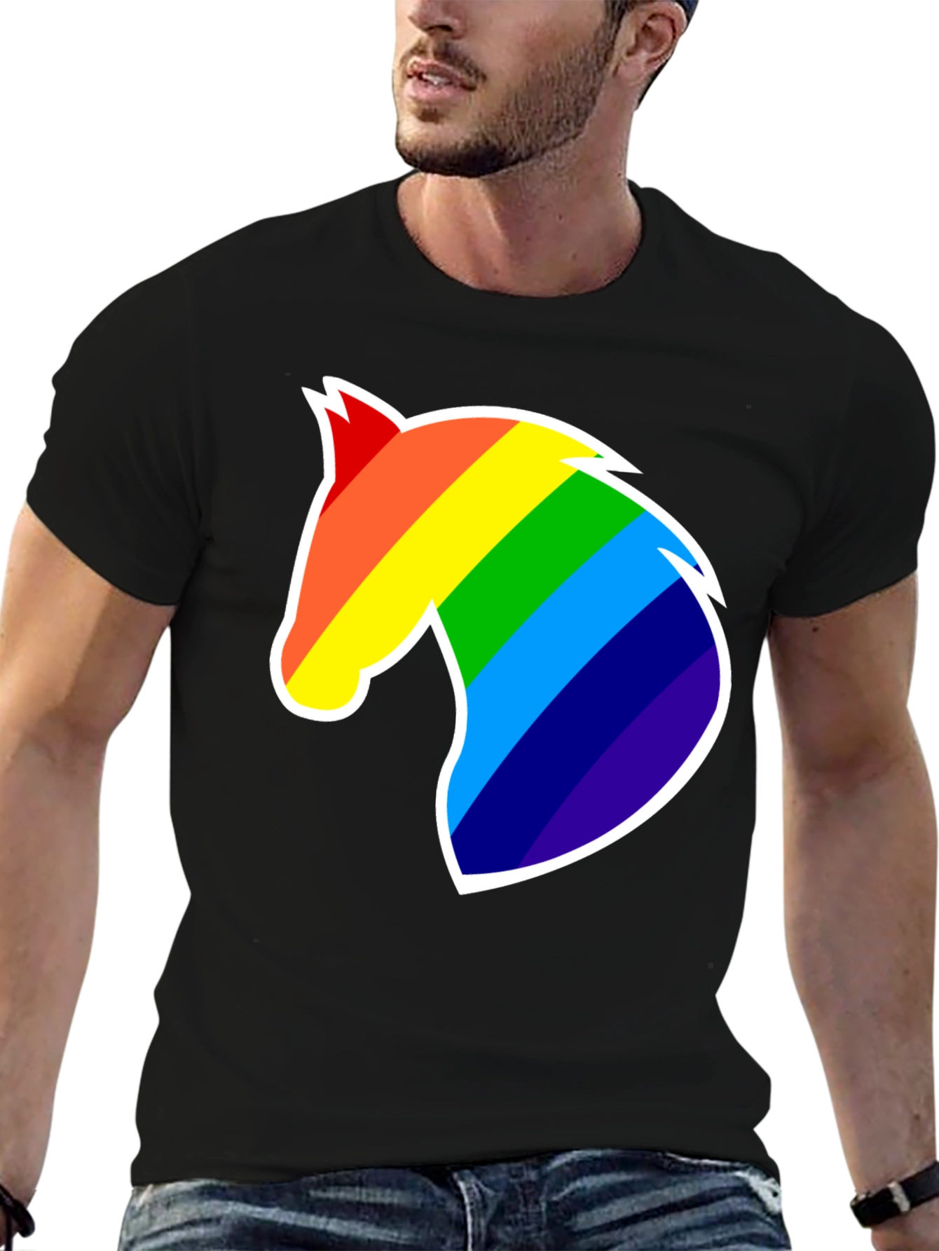 Rainbow Horse Head Graphic T-Shirt