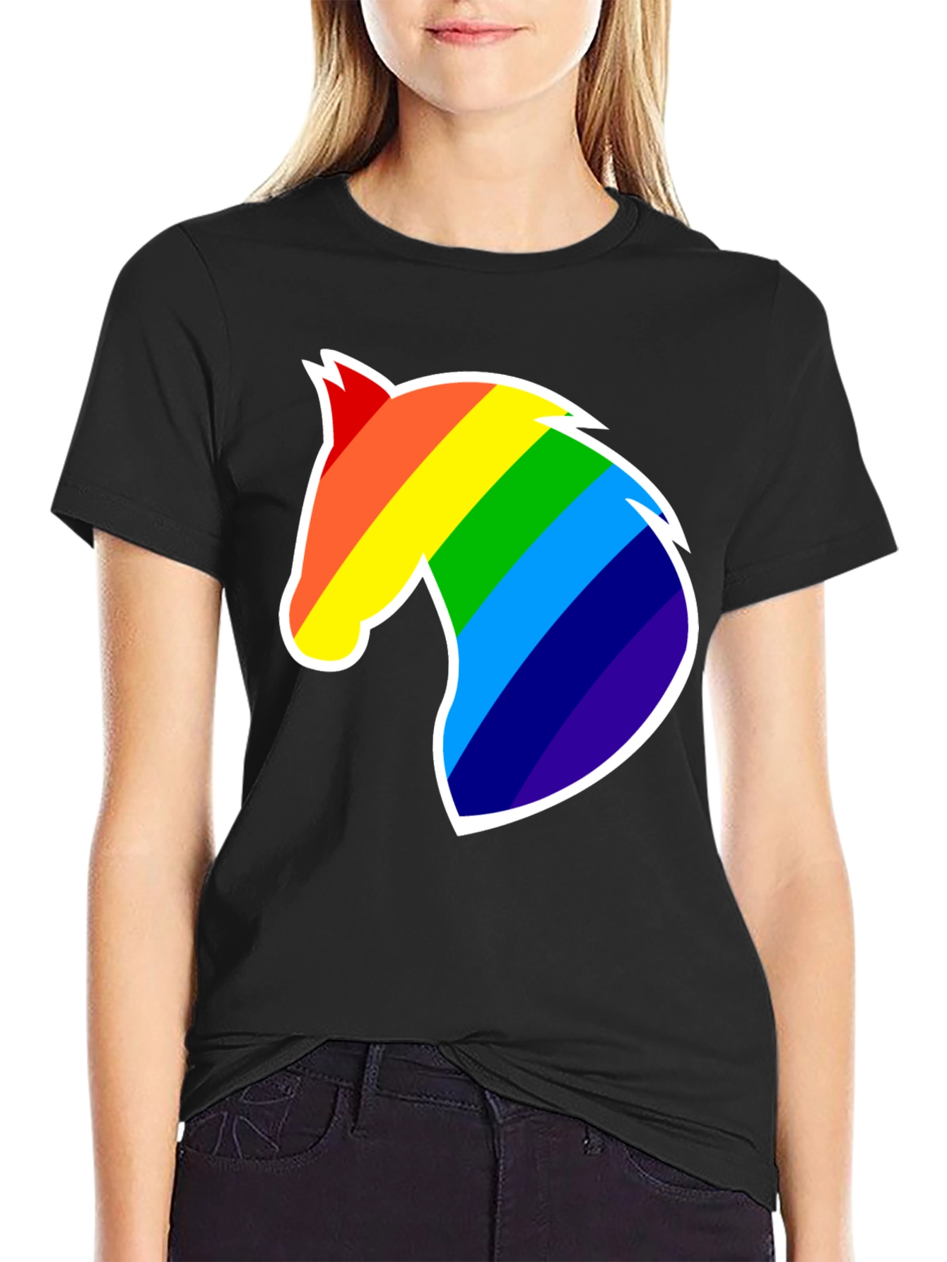 Rainbow Horse Head Graphic T-Shirt