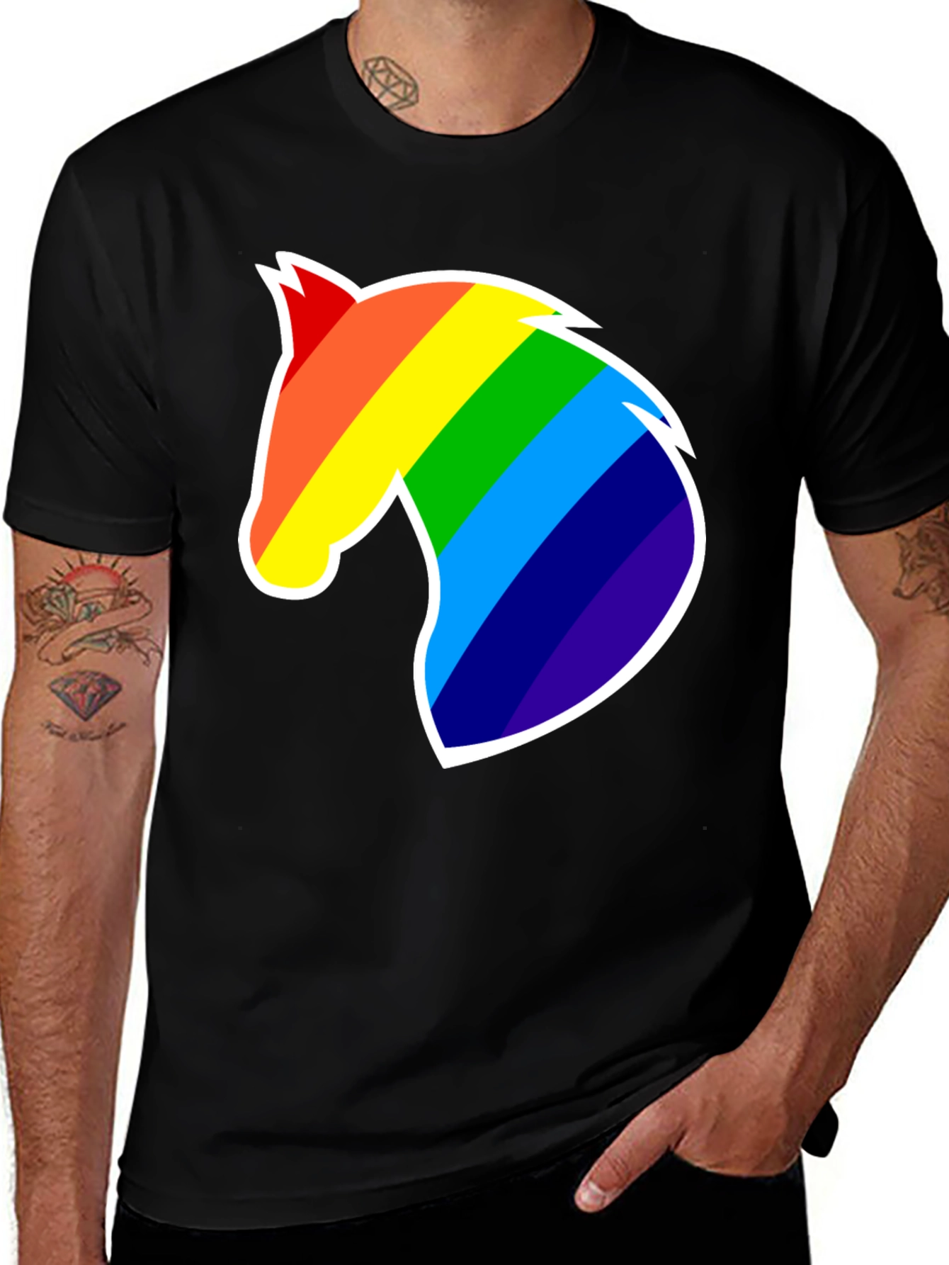 Rainbow Horse Head Graphic T-Shirt