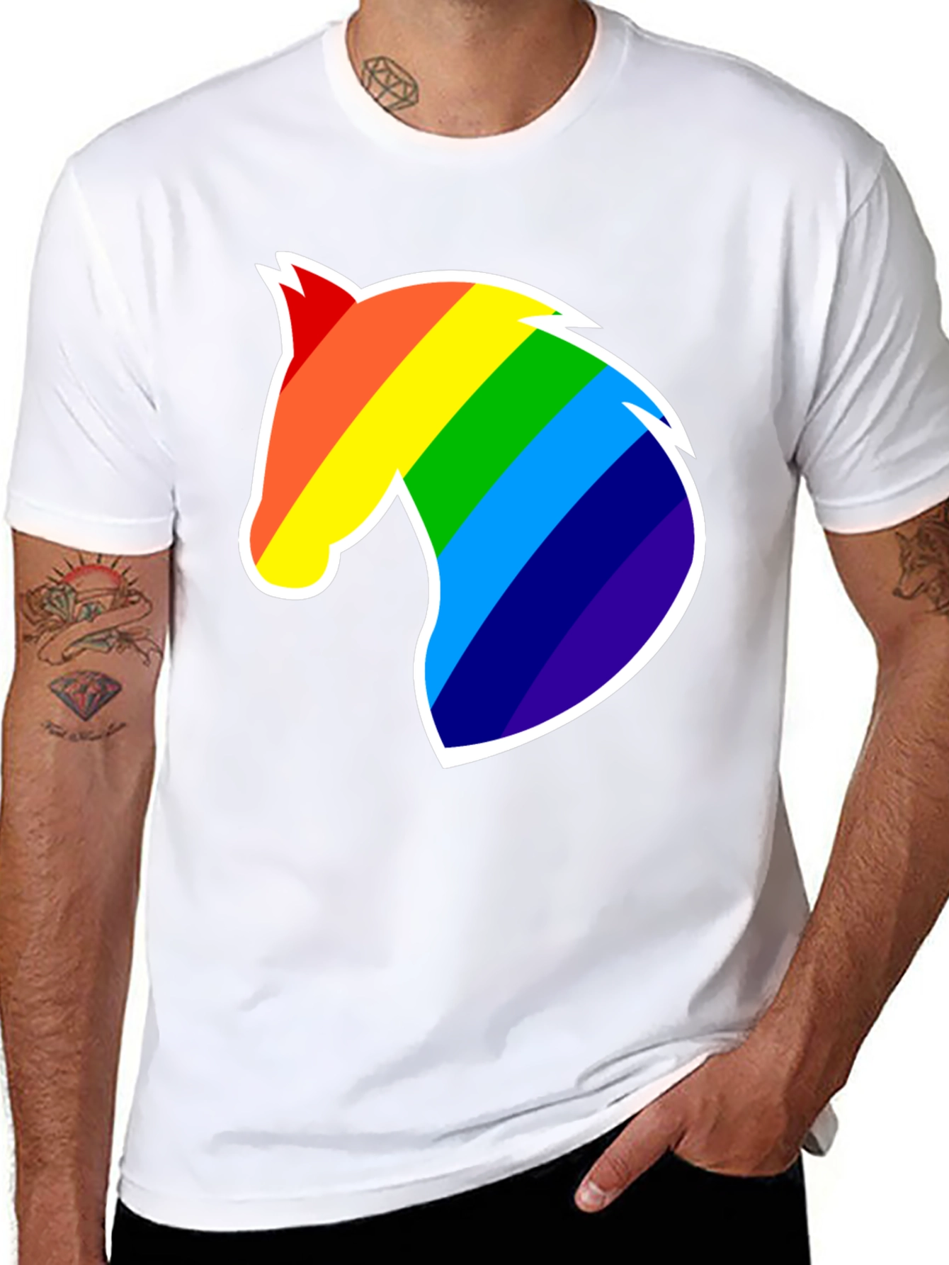 Rainbow Horse Head Graphic T-Shirt