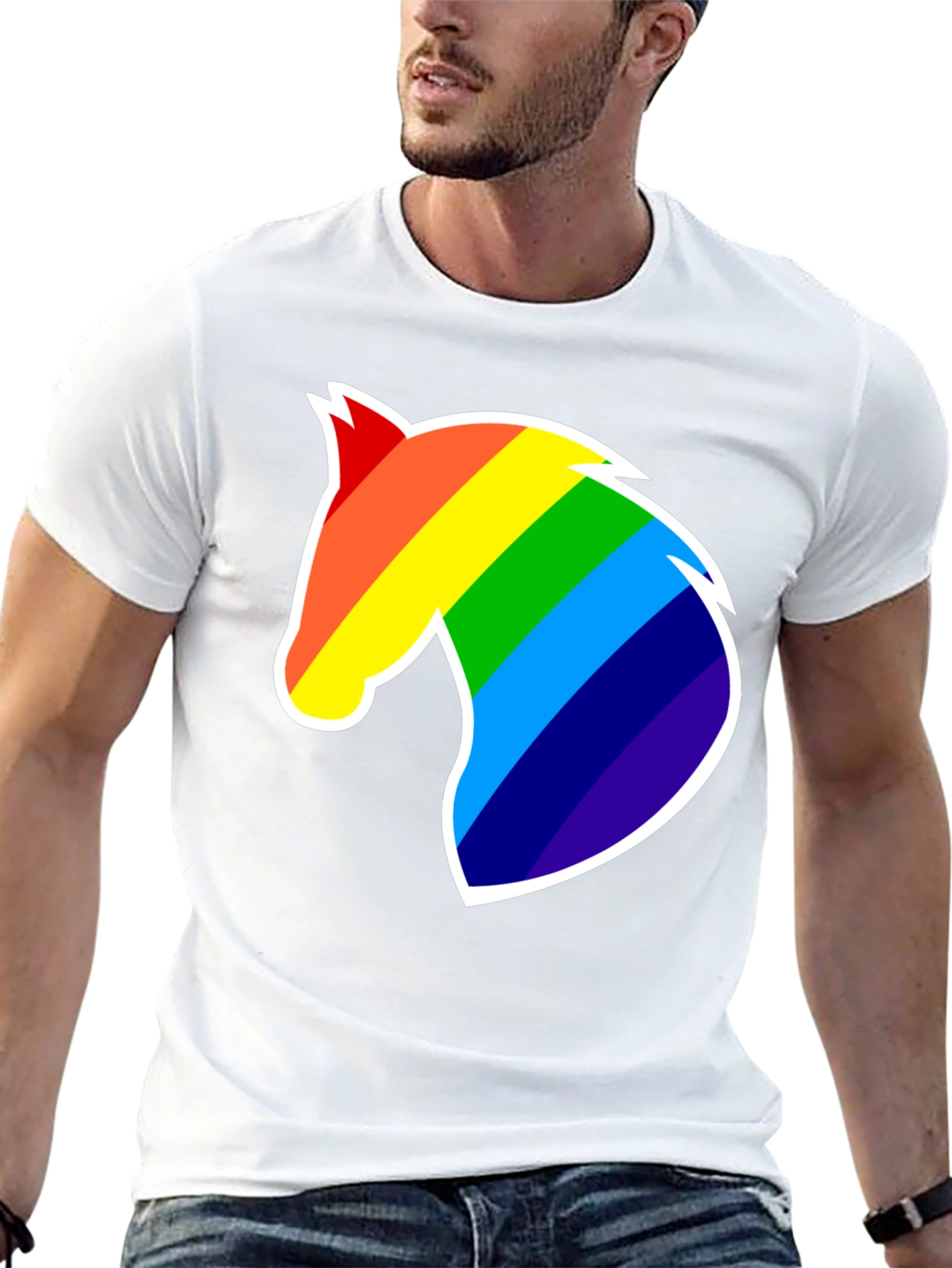 Rainbow Horse Head Graphic T-Shirt