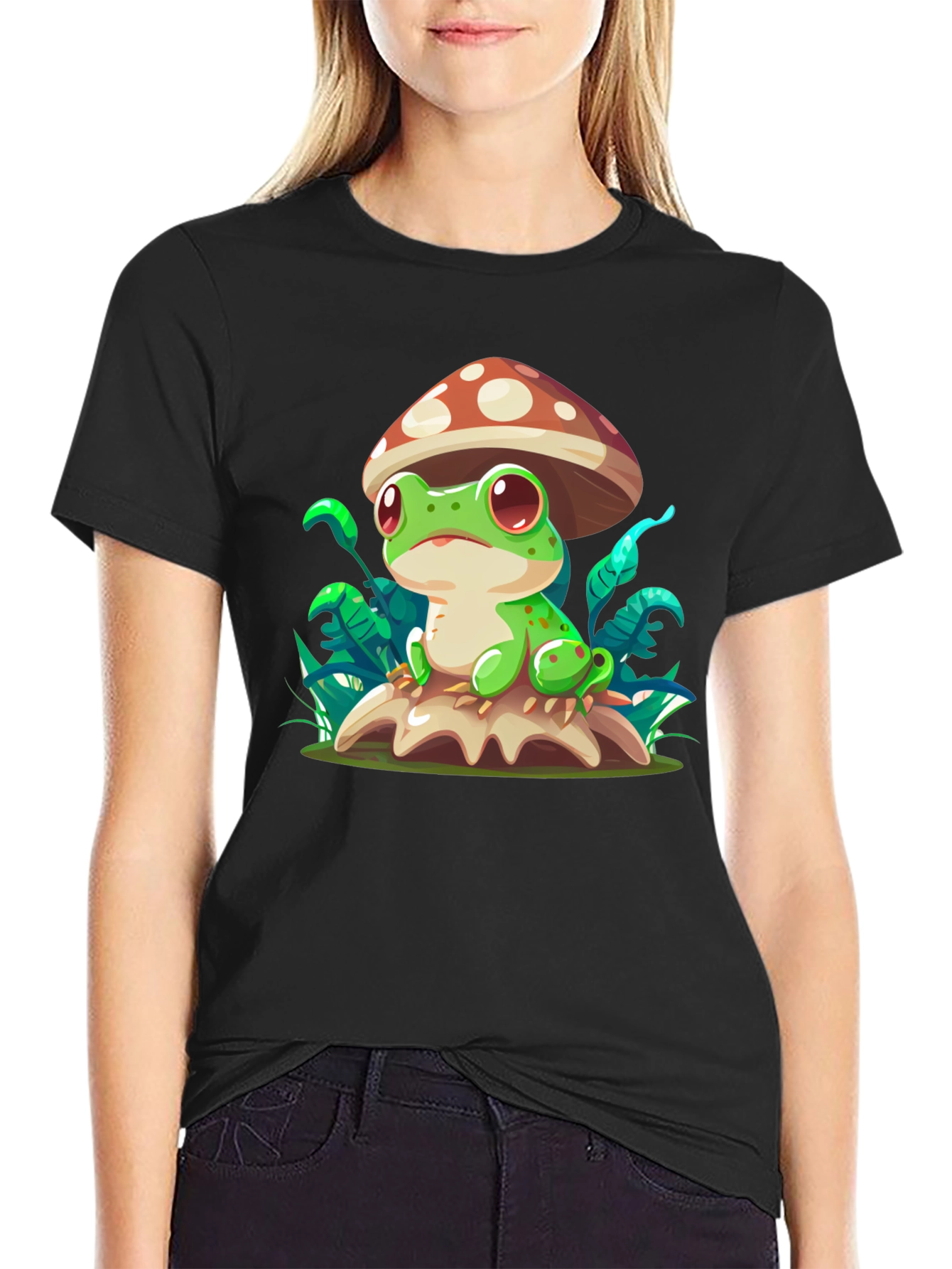 Frog on Mushroom T-Shirt - Cute Cartoon Tee