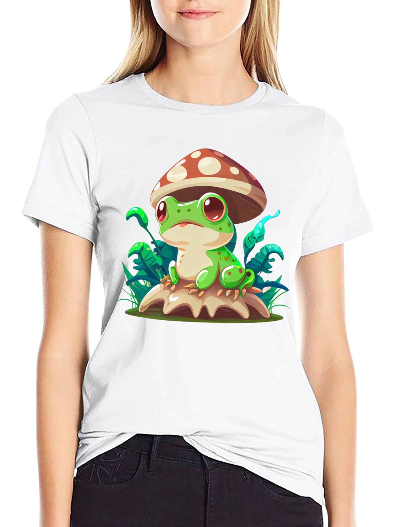 Frog on Mushroom T-Shirt - Cute Cartoon Tee