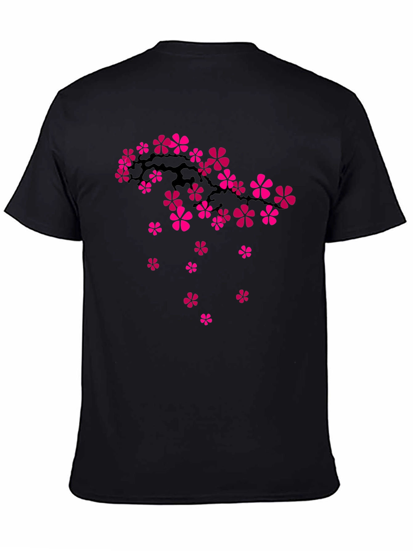 Black Tee with Pink Cherry Blossom Design