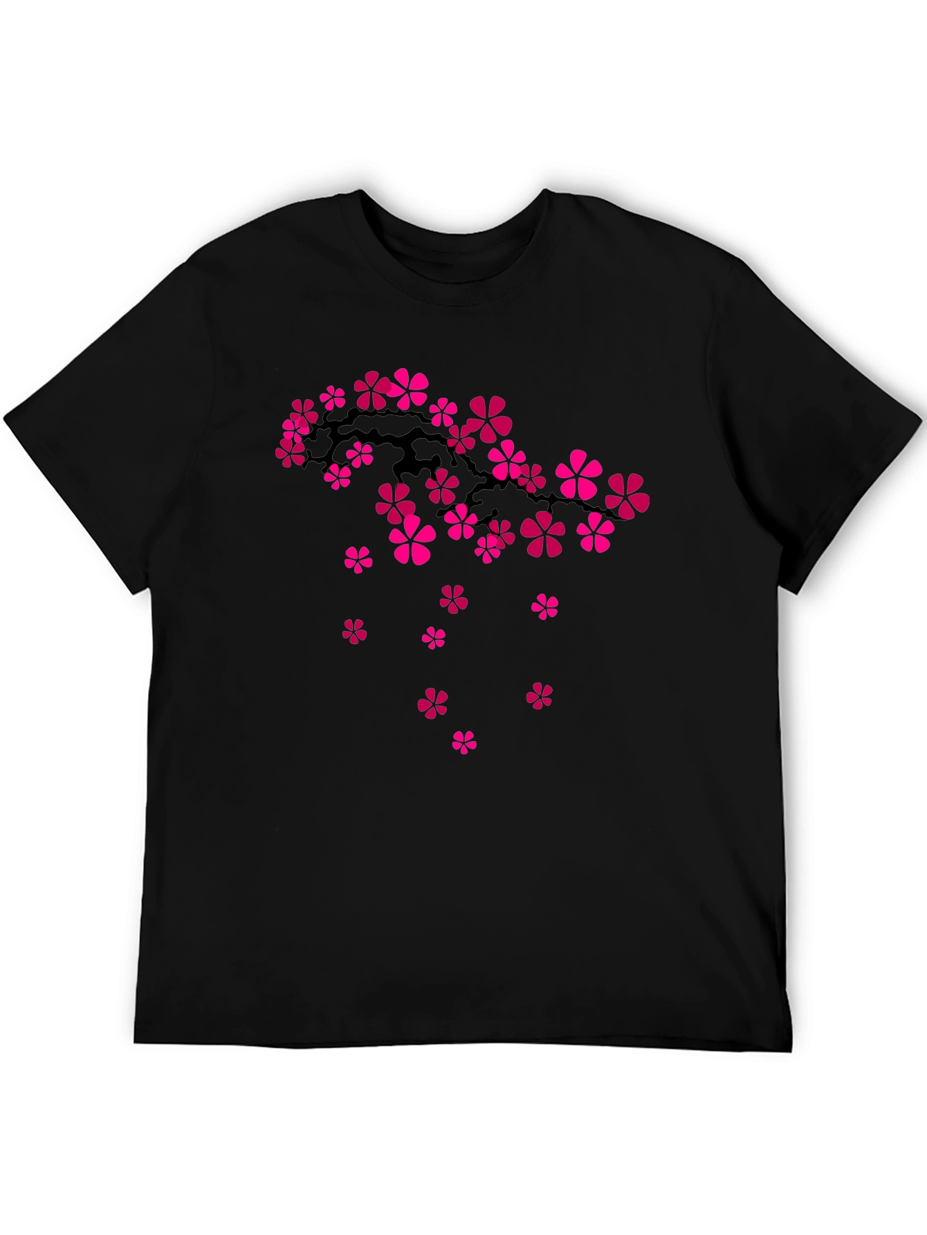 Black Tee with Pink Cherry Blossom Design