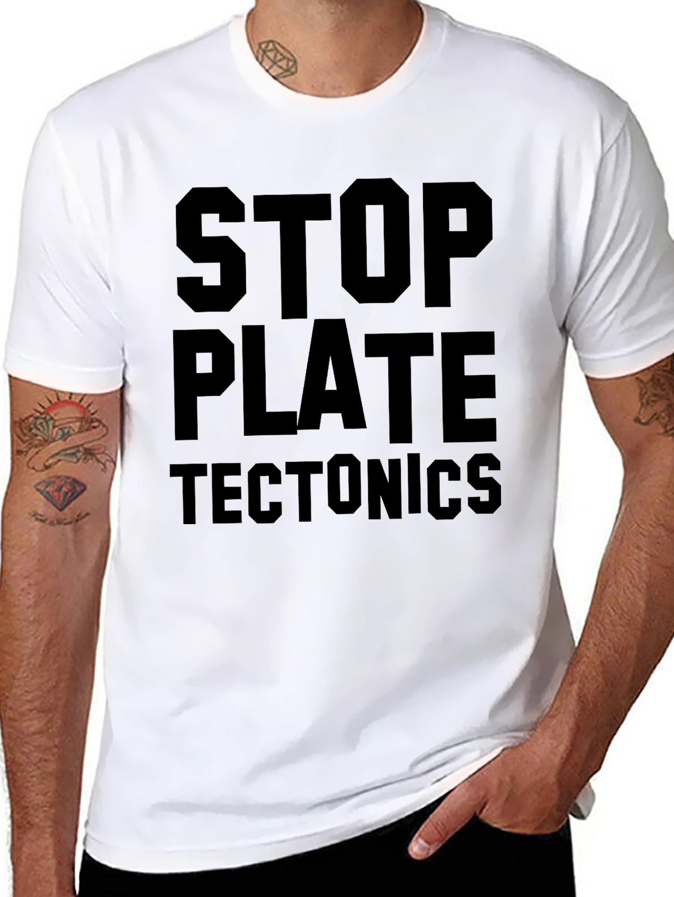 Stop Plate Tectonics Funny Black T-Shirt