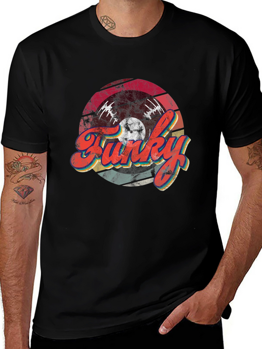 Funky Retro Vinyl Record Graphic Tee - Black