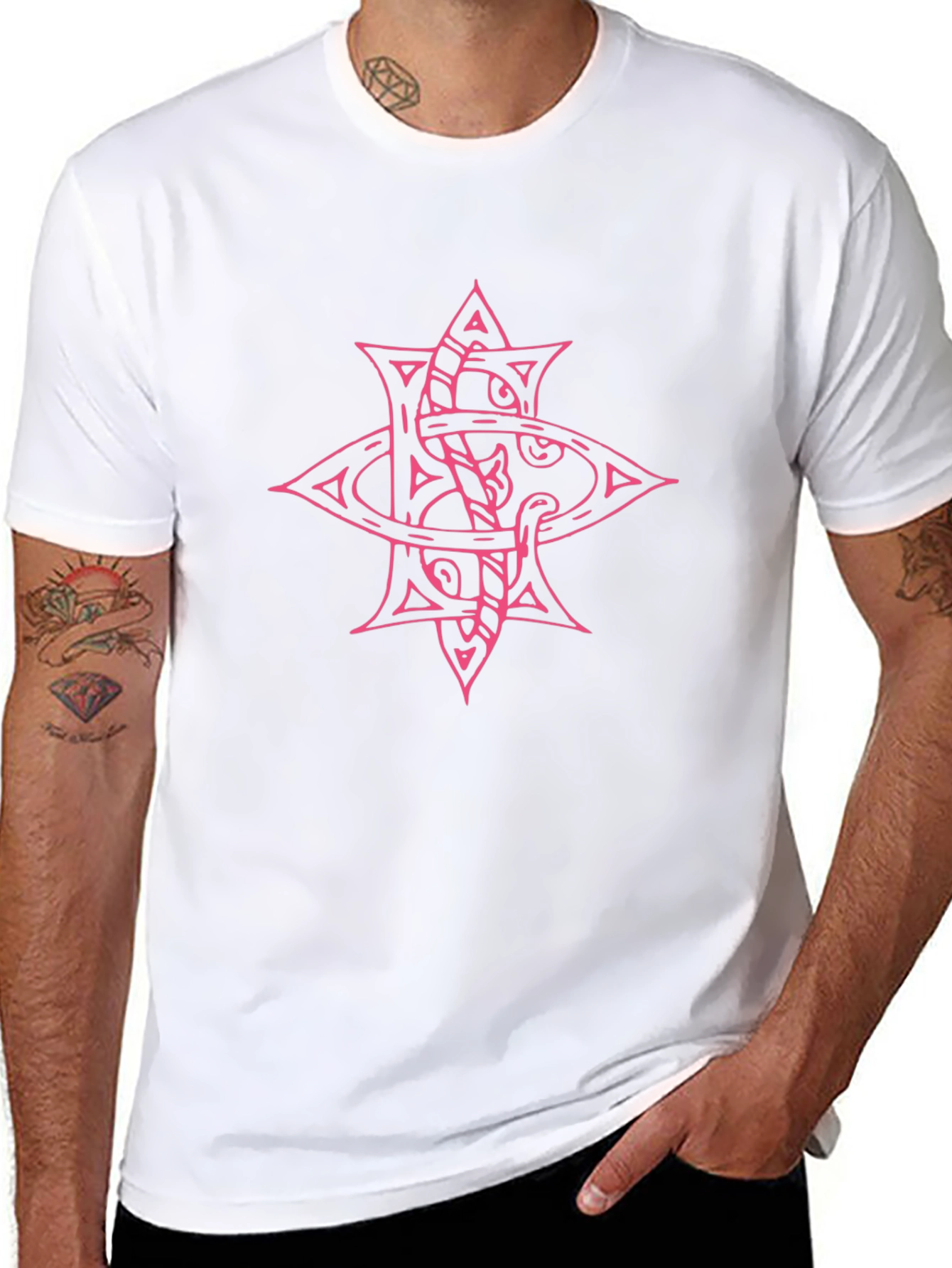 Stylish Black T-Shirt with Unique Pink Graphic Print