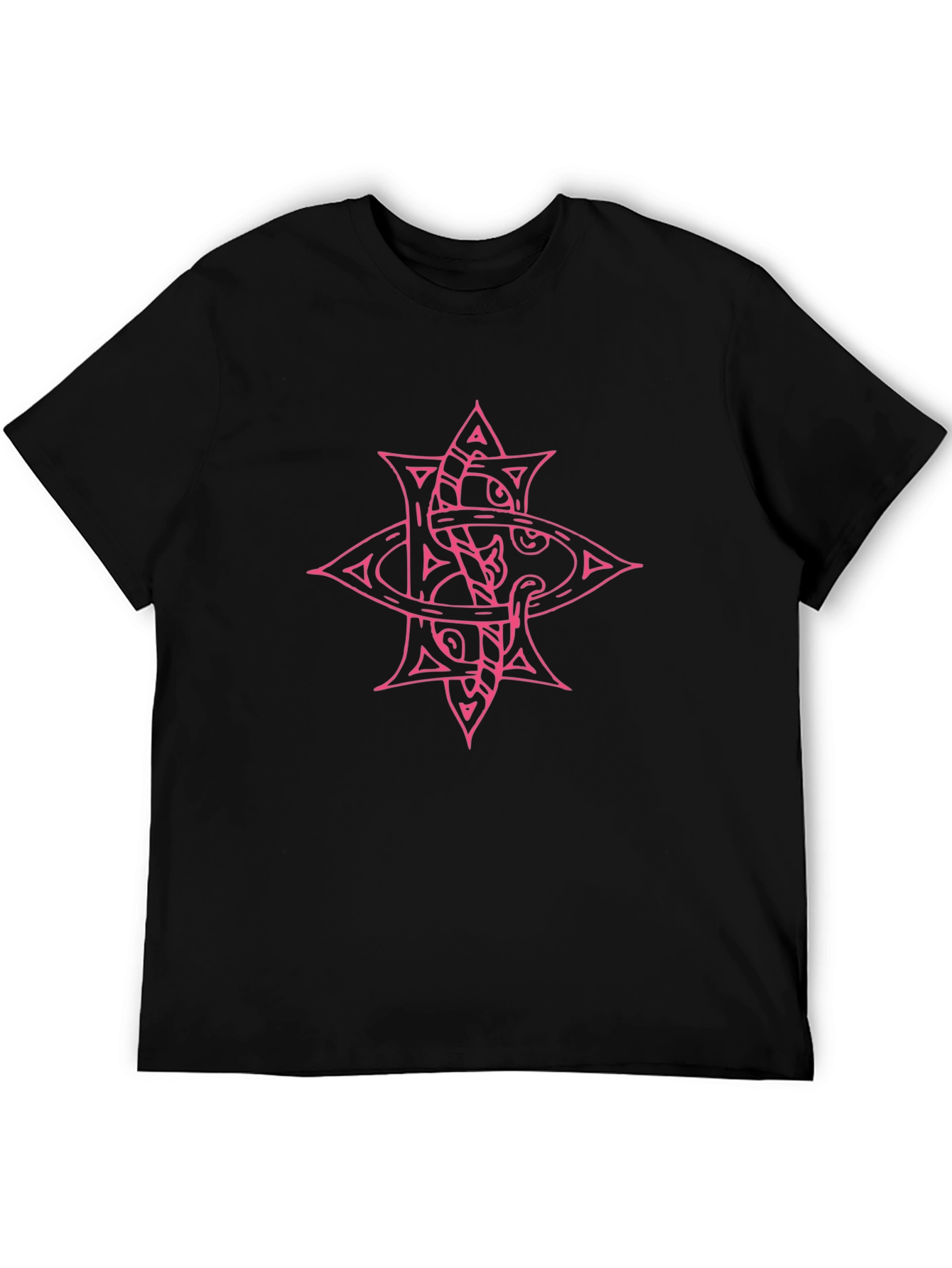 Stylish Black T-Shirt with Unique Pink Graphic Print