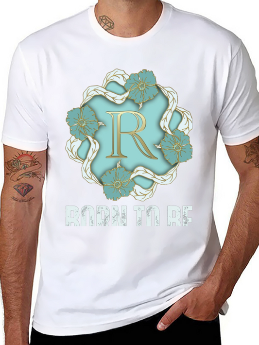 Floral Initial R Black T-Shirt - Born to Be