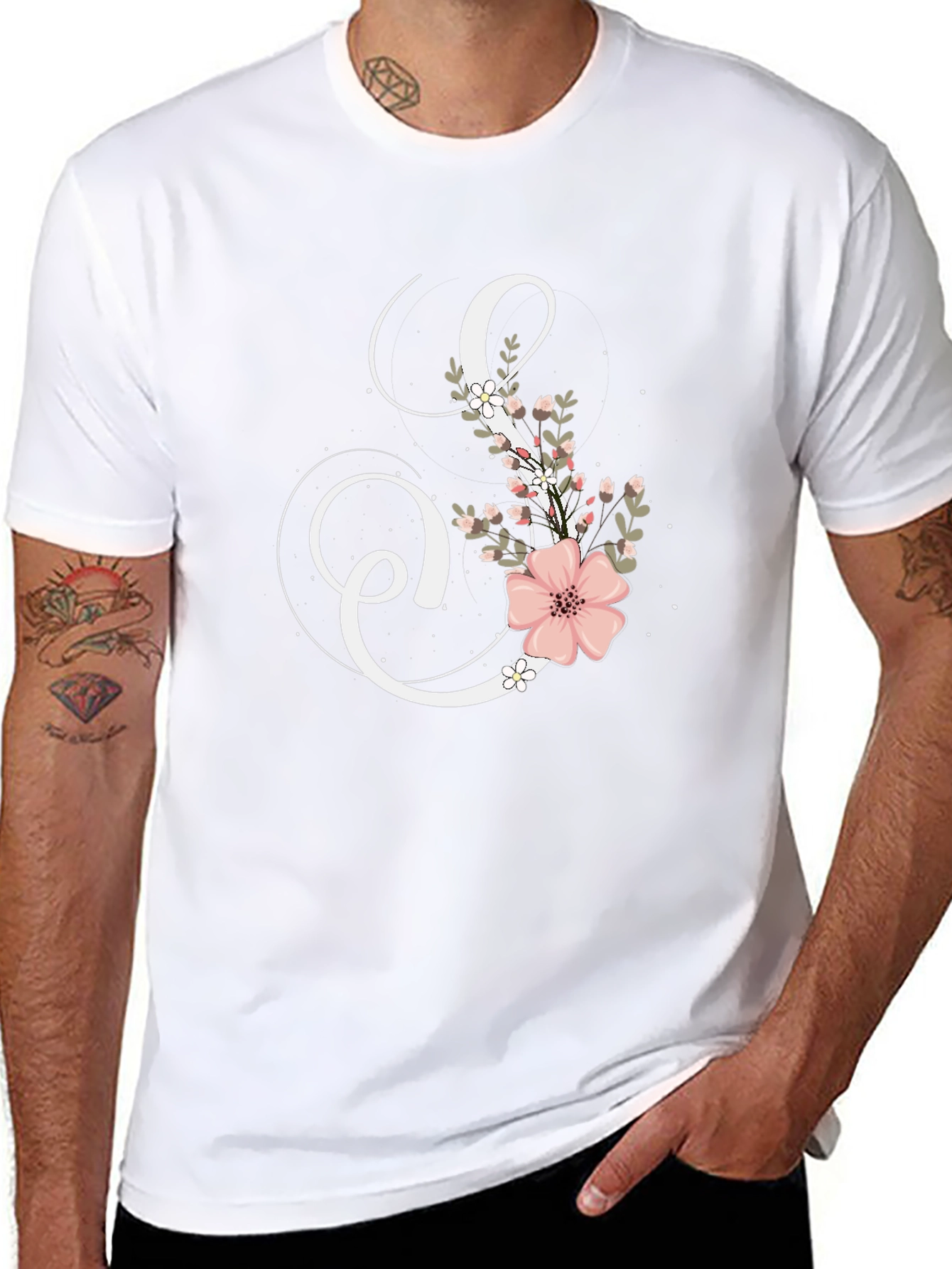 Floral Letter S Black T-Shirt