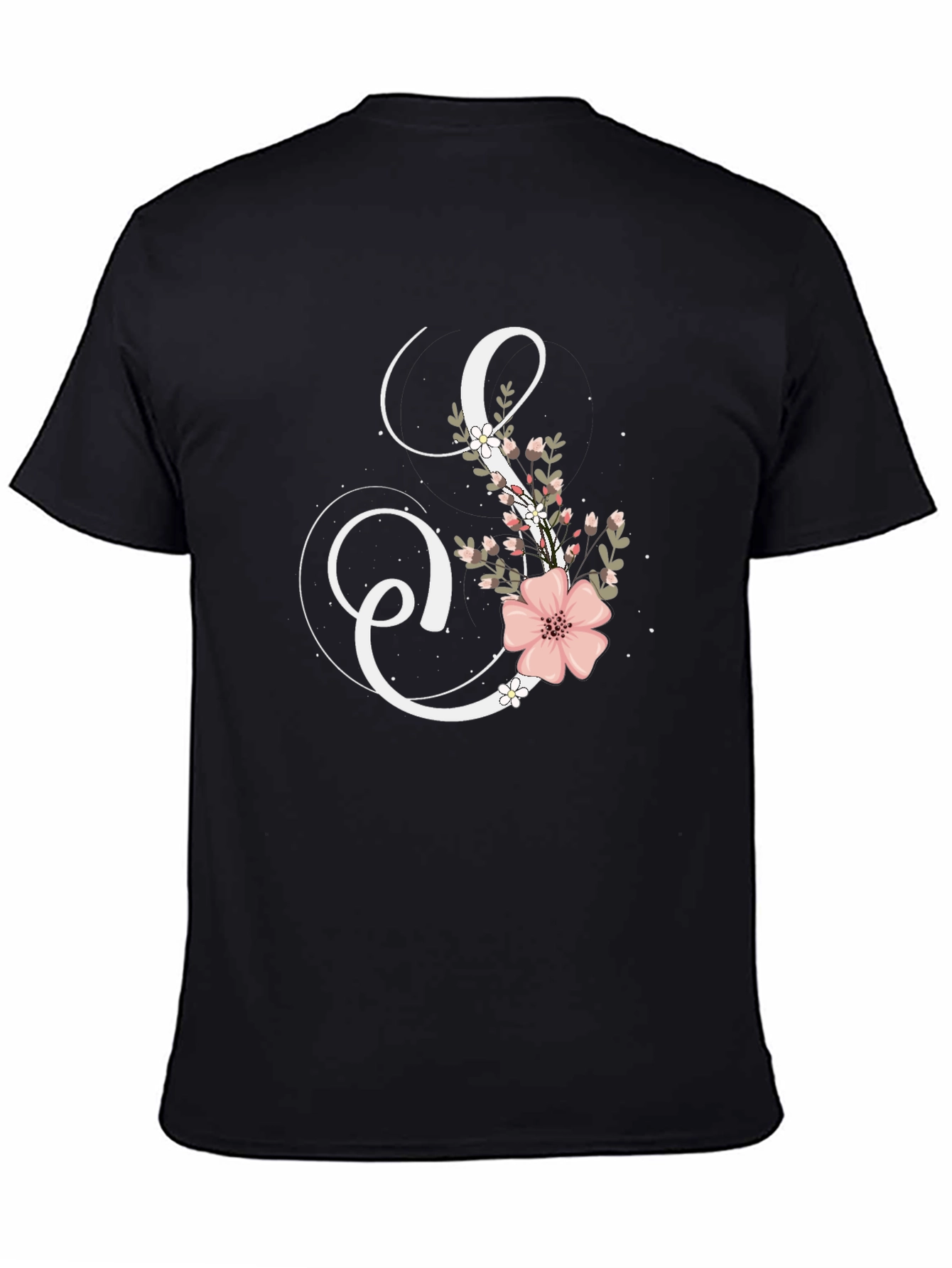 Floral Letter S Black T-Shirt
