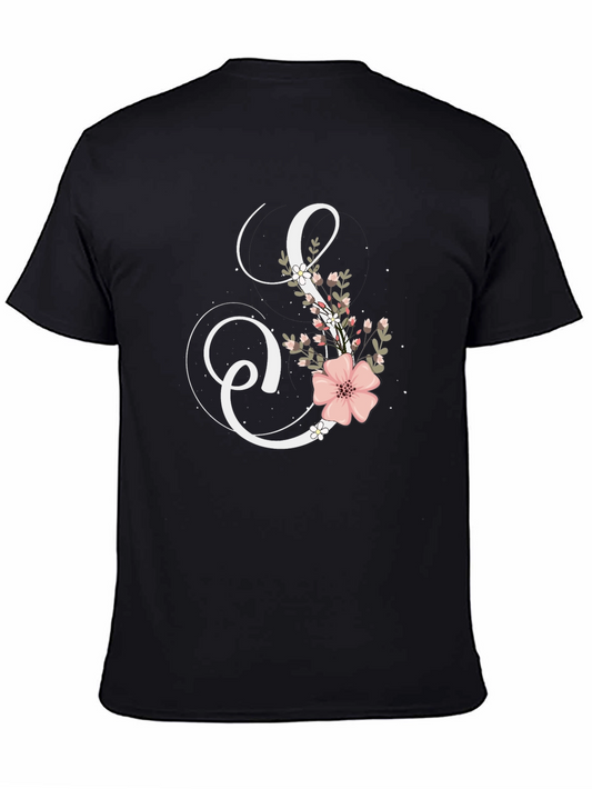 Floral Letter S Black T-Shirt