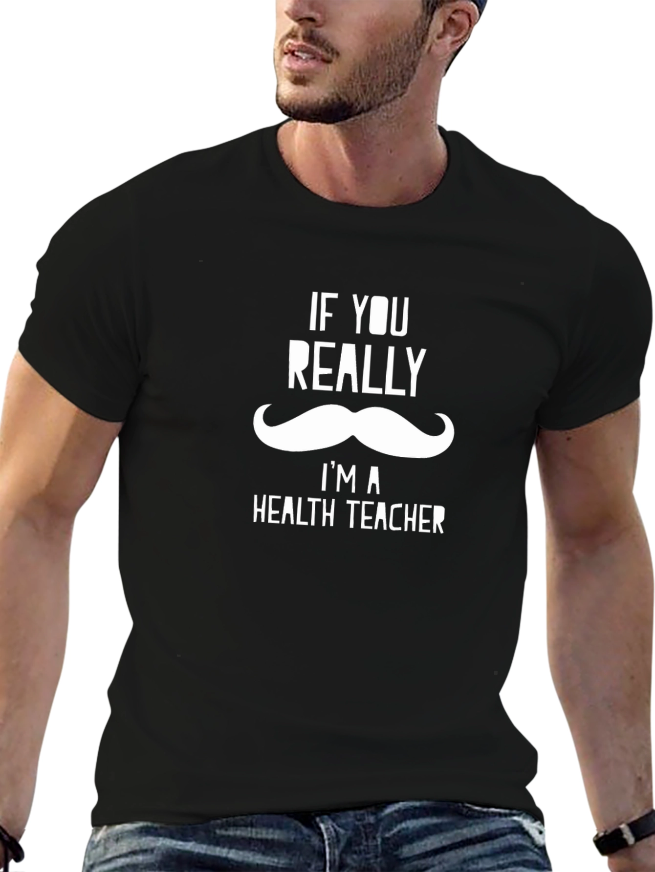 Health Teacher Mustache Graphic T-Shirt