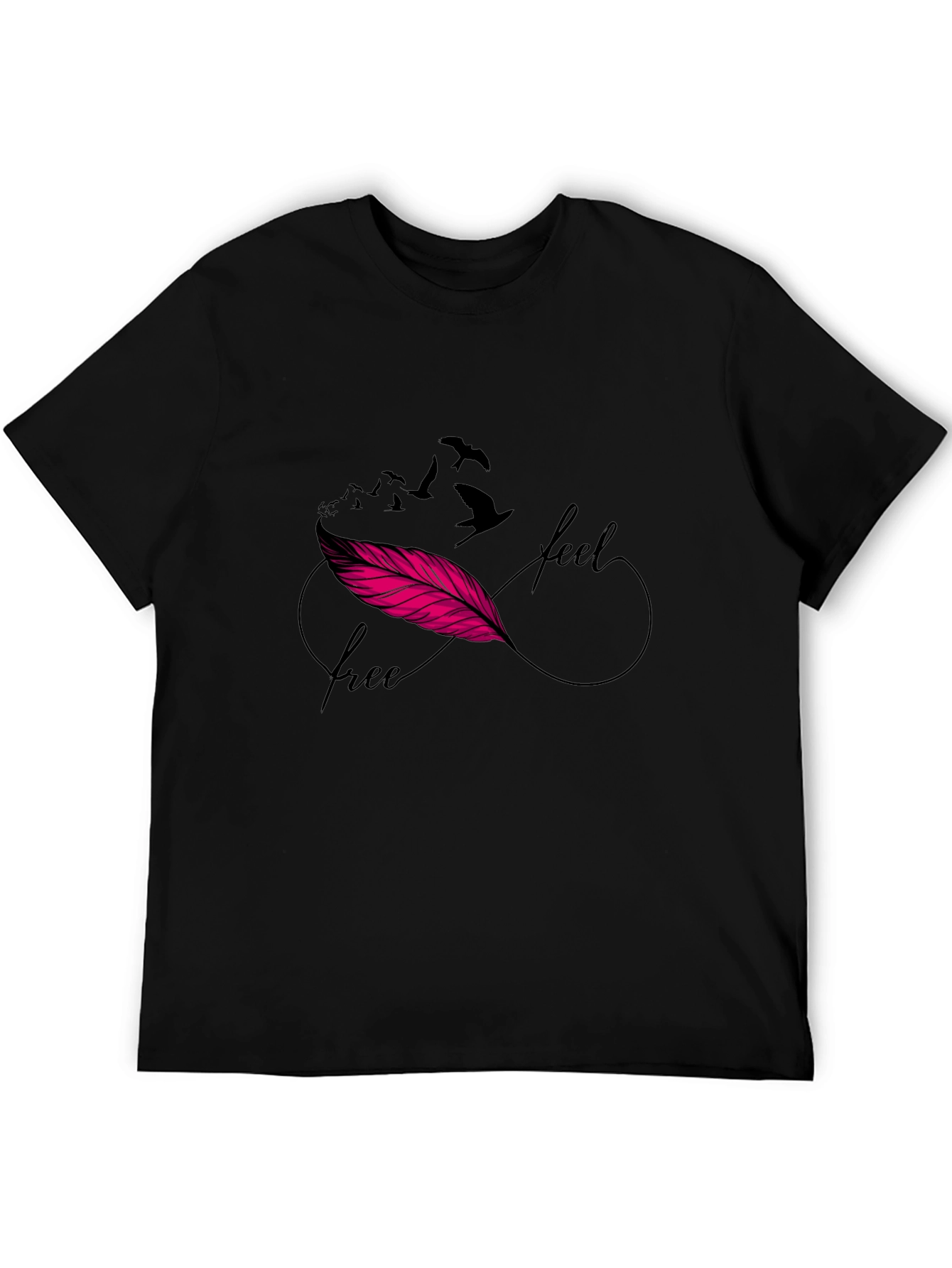 Feel Free Feather Infinity Symbol Black T-Shirt