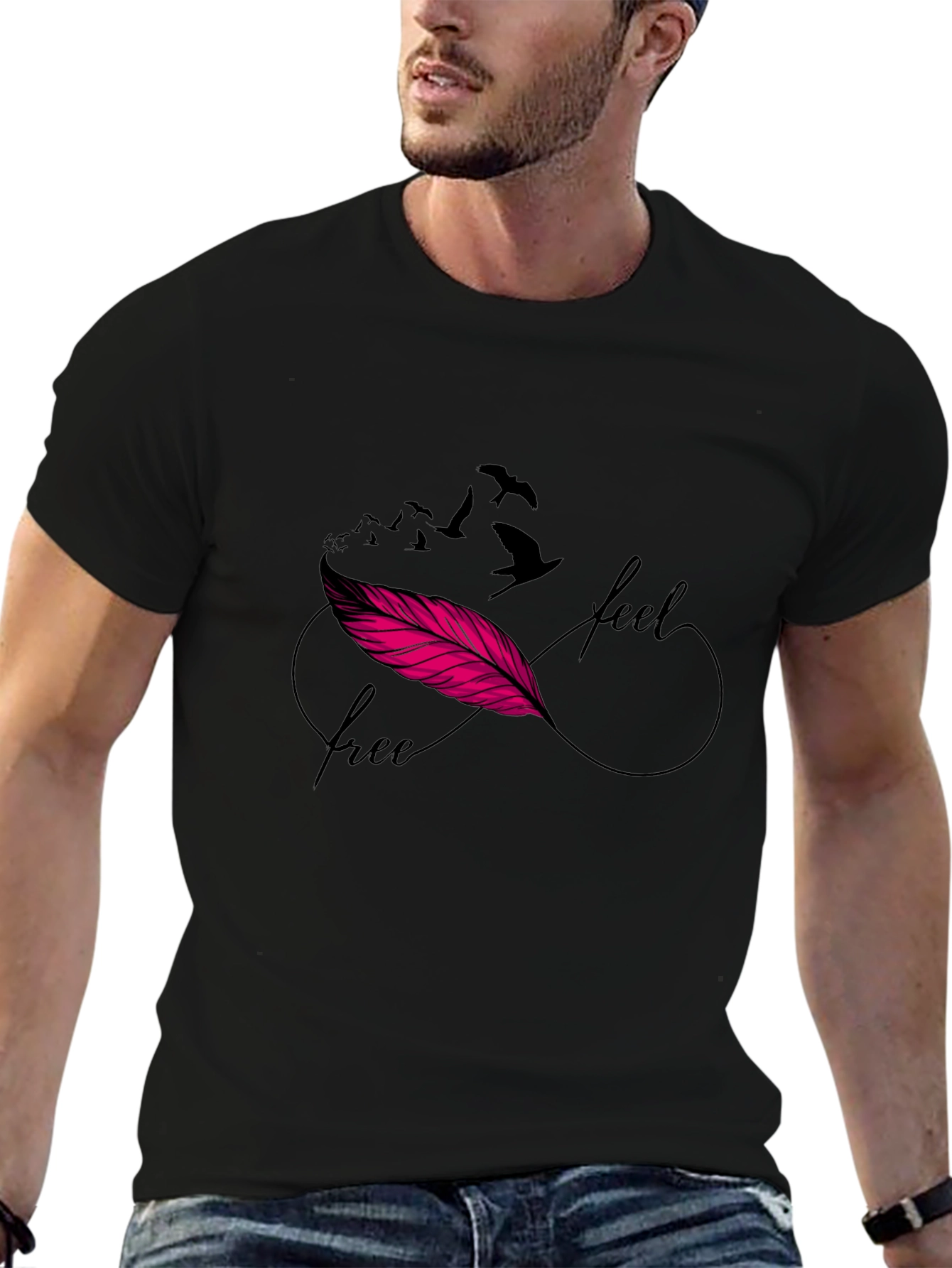 Feel Free Feather Infinity Symbol Black T-Shirt
